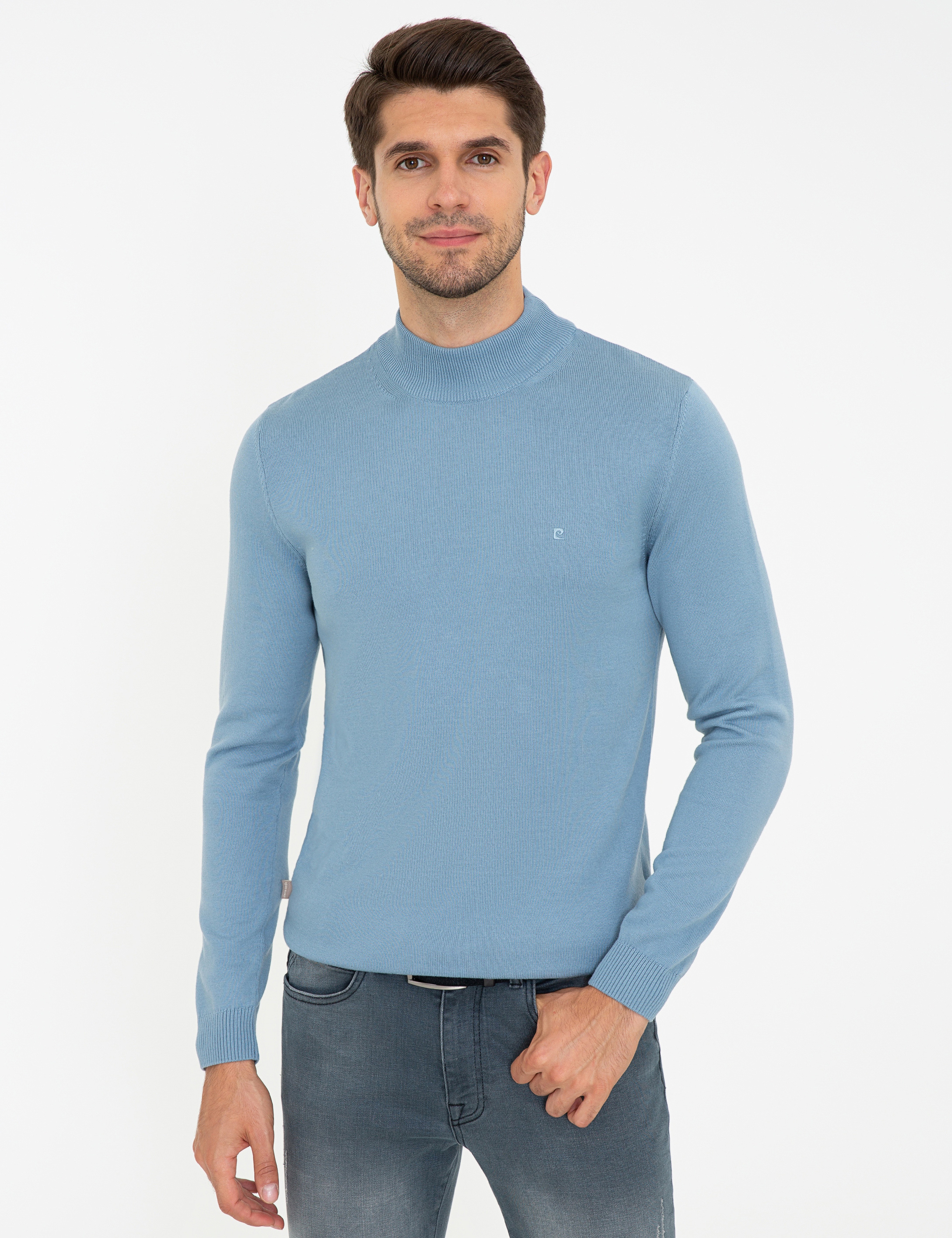 Mavi Slim Fit Yarım Balıkçı Yaka Basic Triko Kazak - Image 1