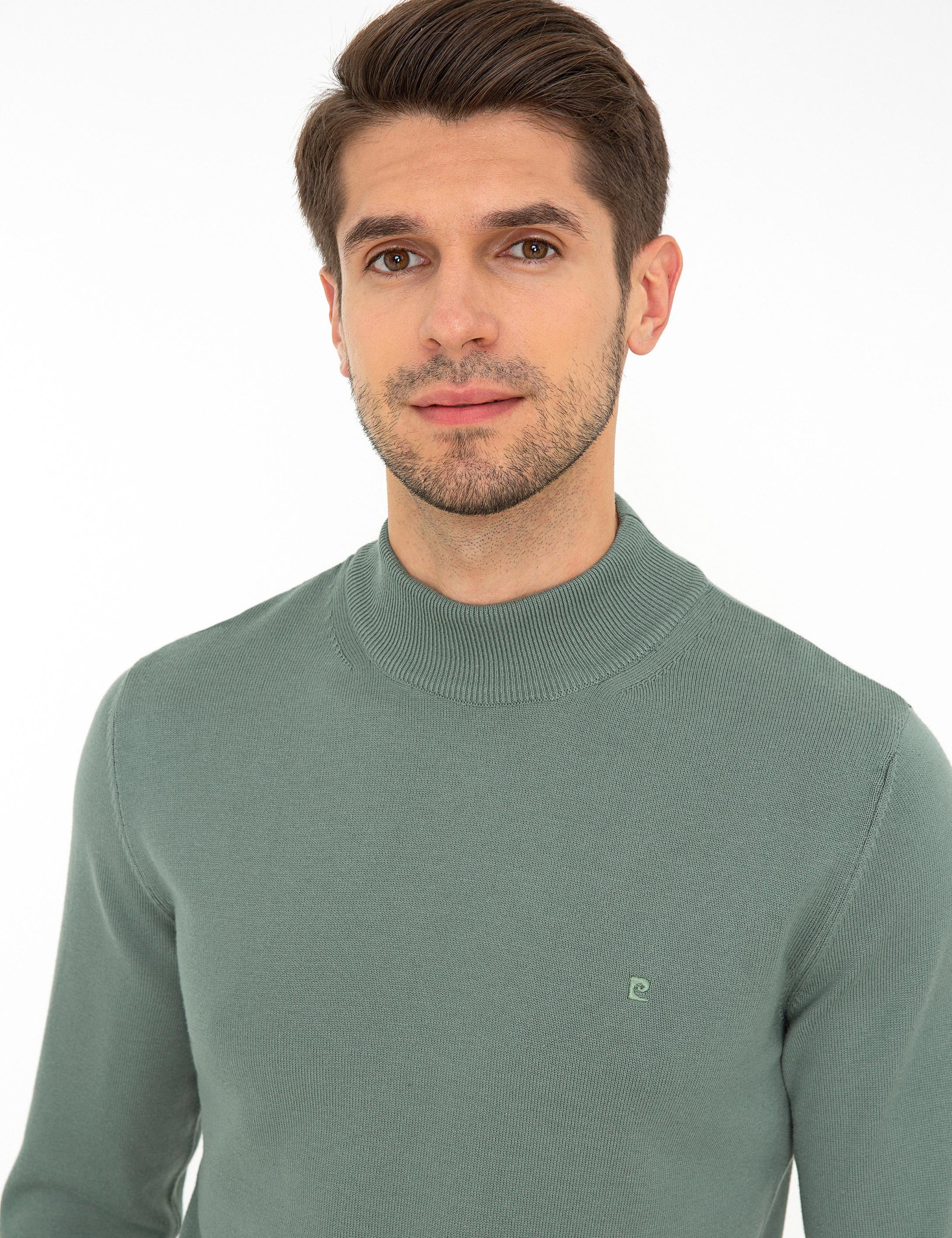 Yeşil Slim Fit Basic Kazak