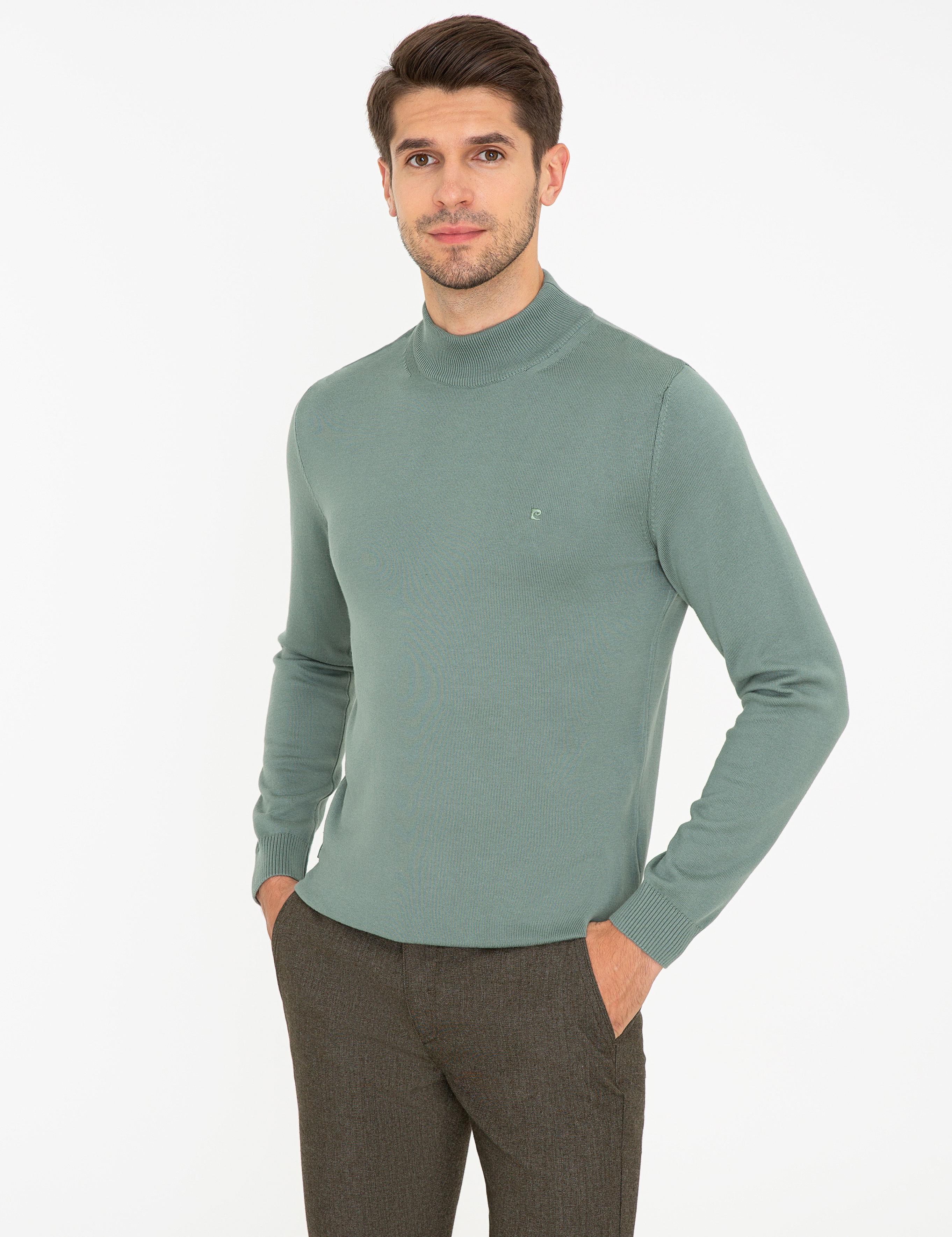 Yeşil Slim Fit Basic Kazak