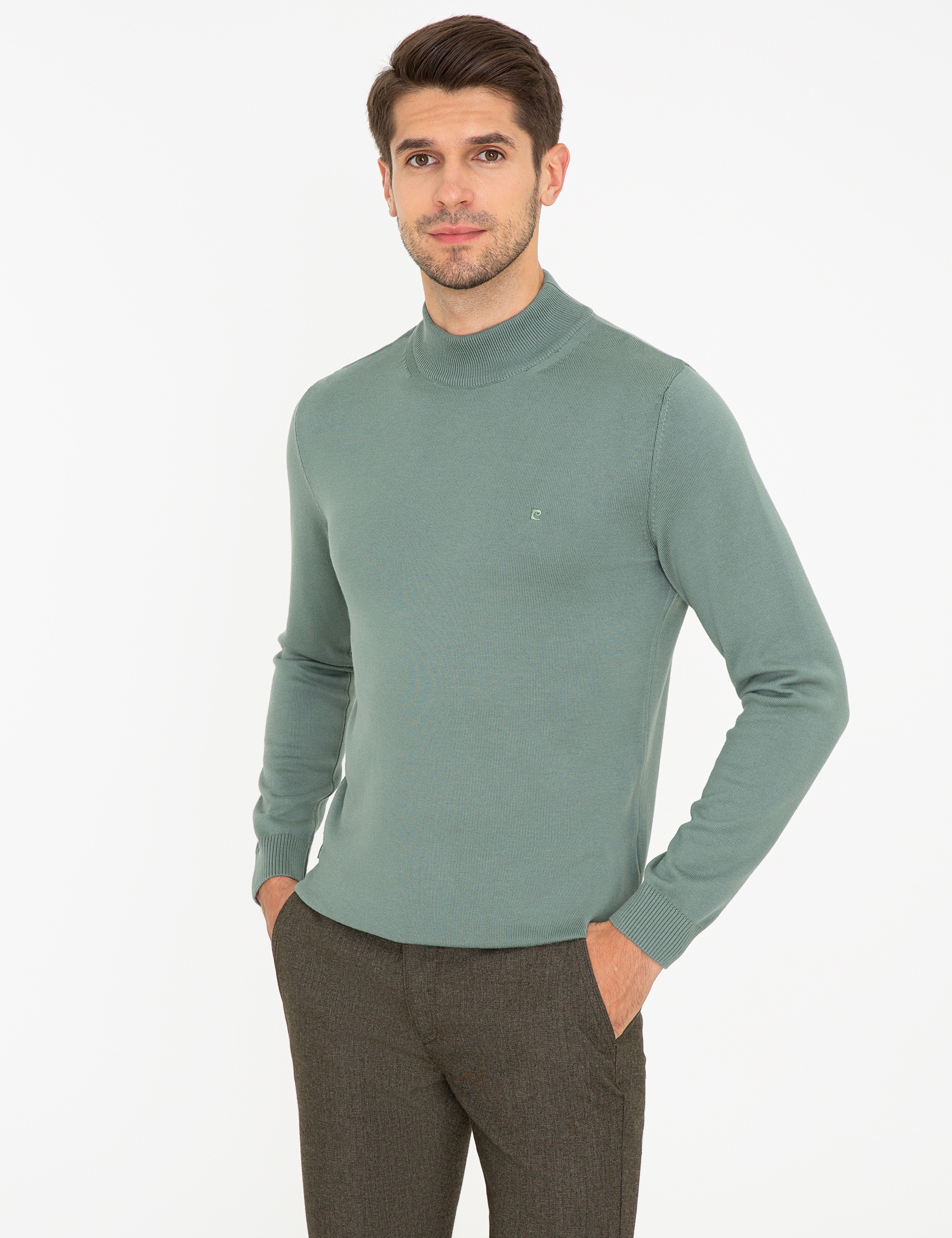 Yeşil Slim Fit Basic Kazak