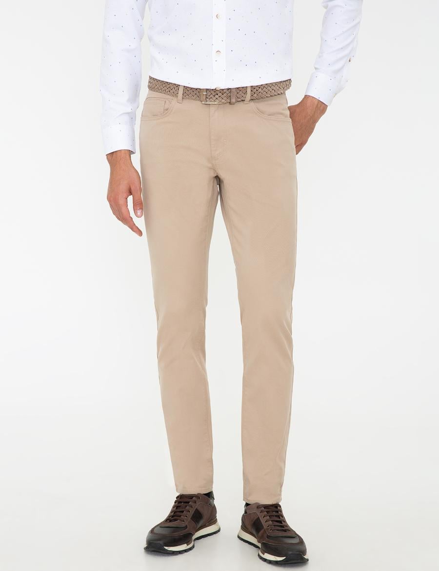 Bej Slim Fit Kanvas Pantolon