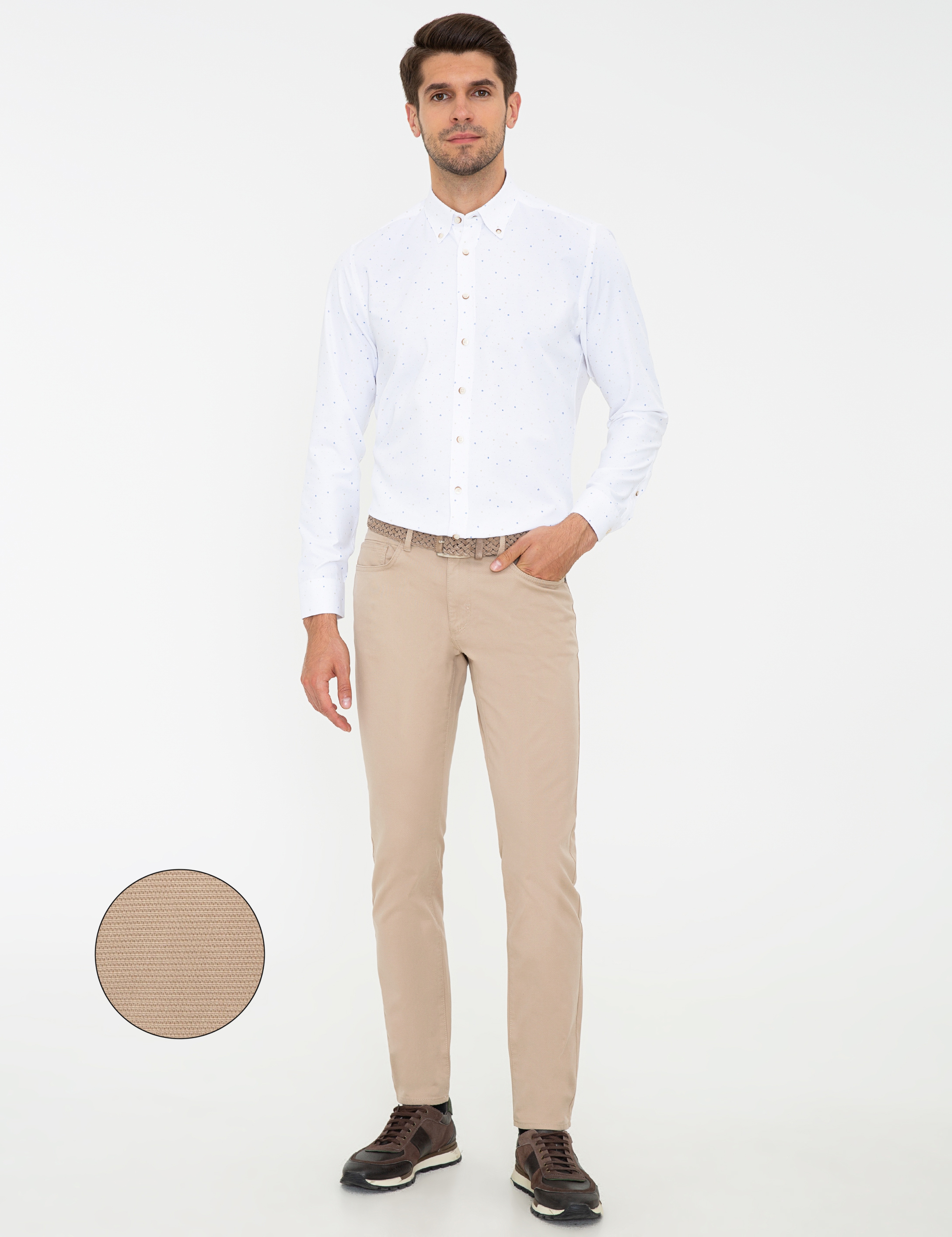 Bej Slim Fit Kanvas Pantolon - Image 1