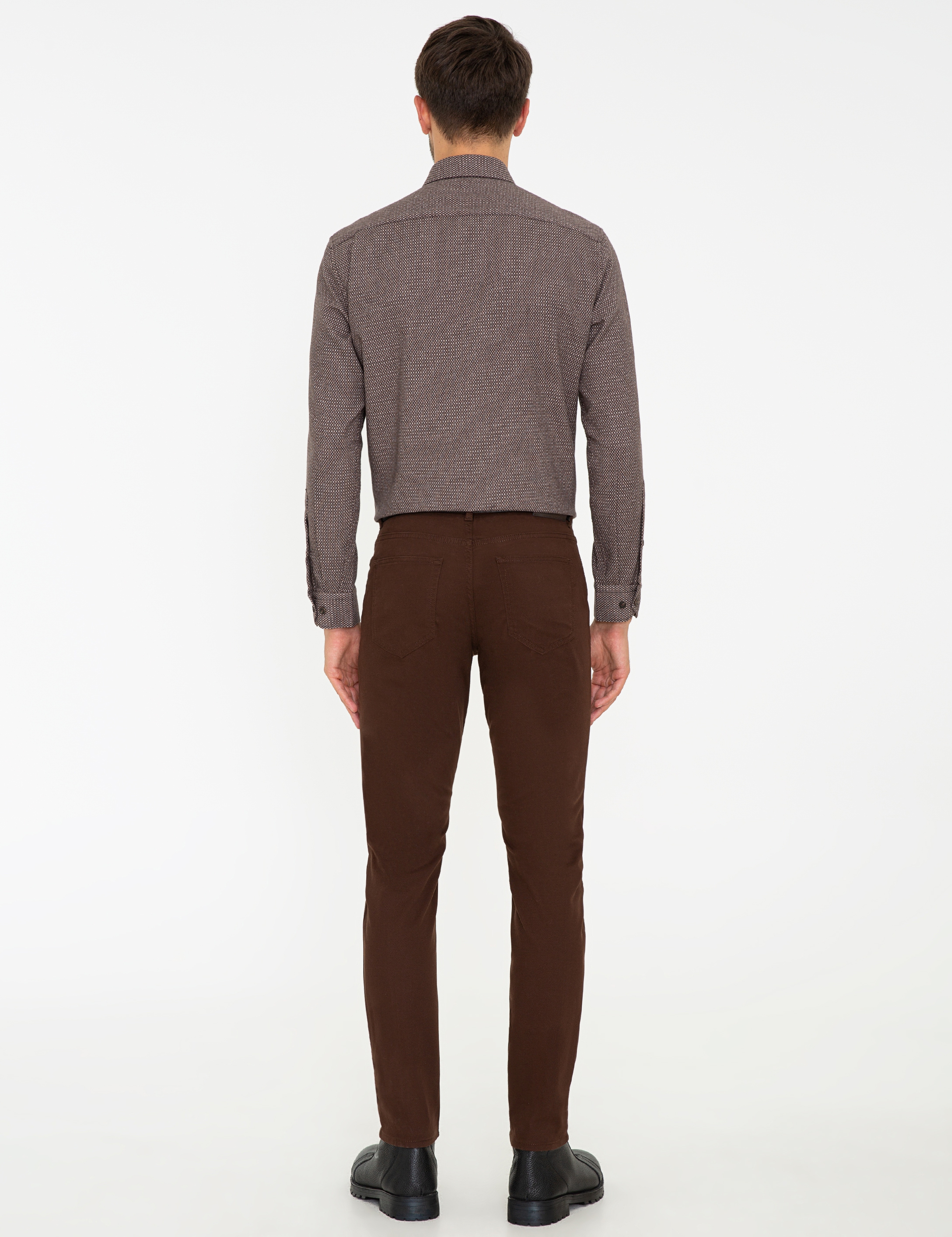 Kahverengi Slim Fit Kanvas Pantolon - Image 4