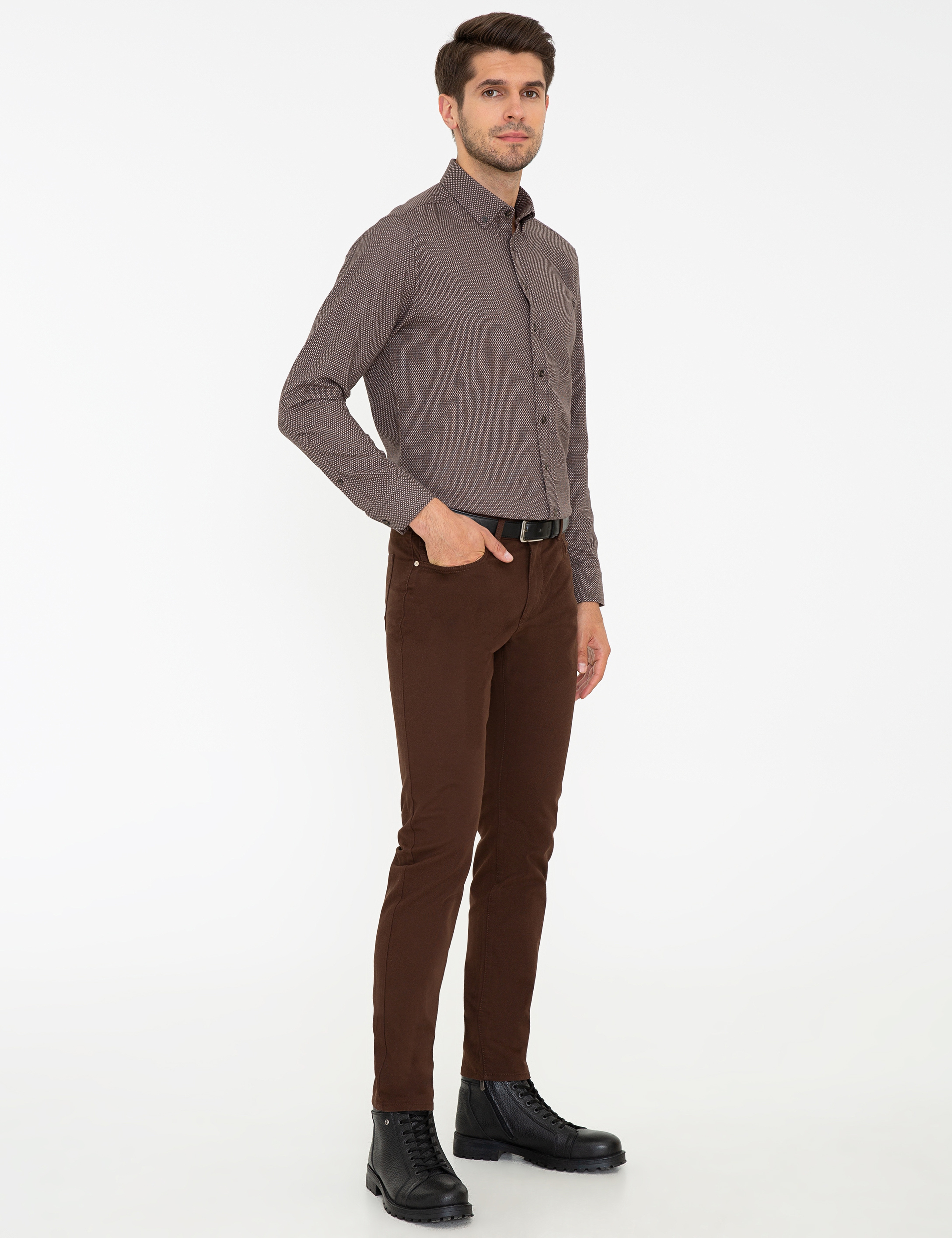 Kahverengi Slim Fit Kanvas Pantolon - Image 3