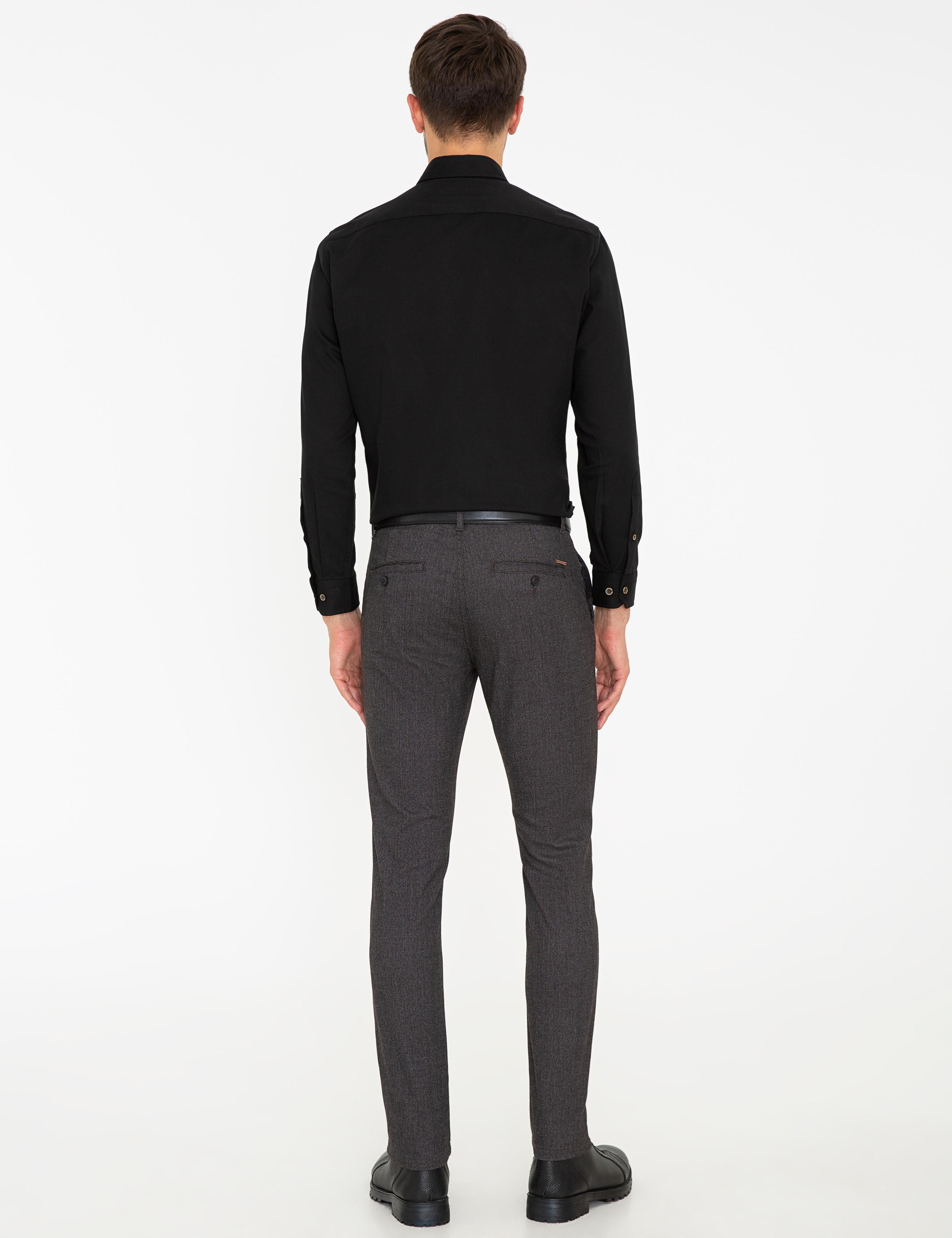 Kahverengi Slim Fit Keten Karışımlı Kanvas Pantolon