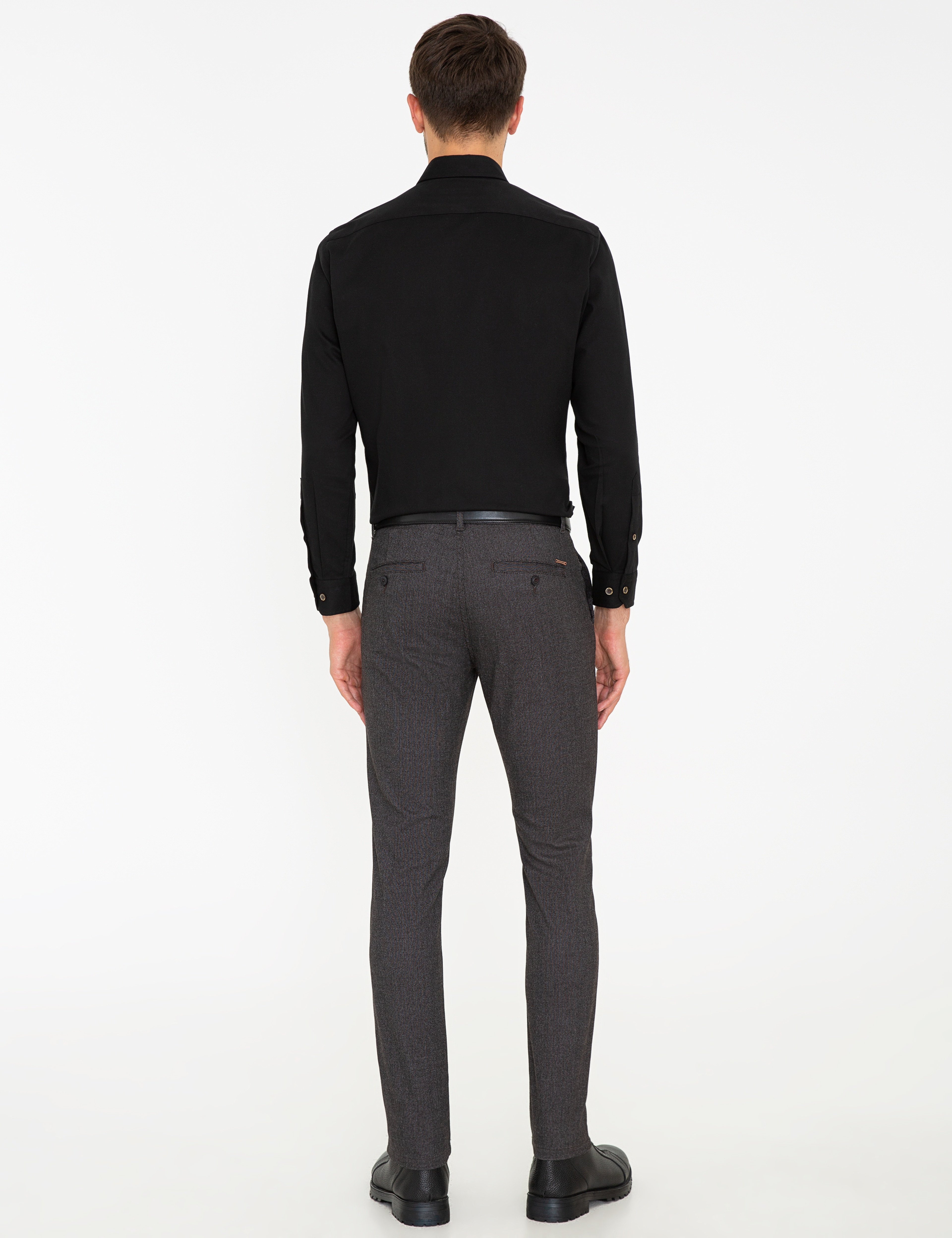 Kahverengi Slim Fit Keten Karışımlı Kanvas Pantolon - Image 4