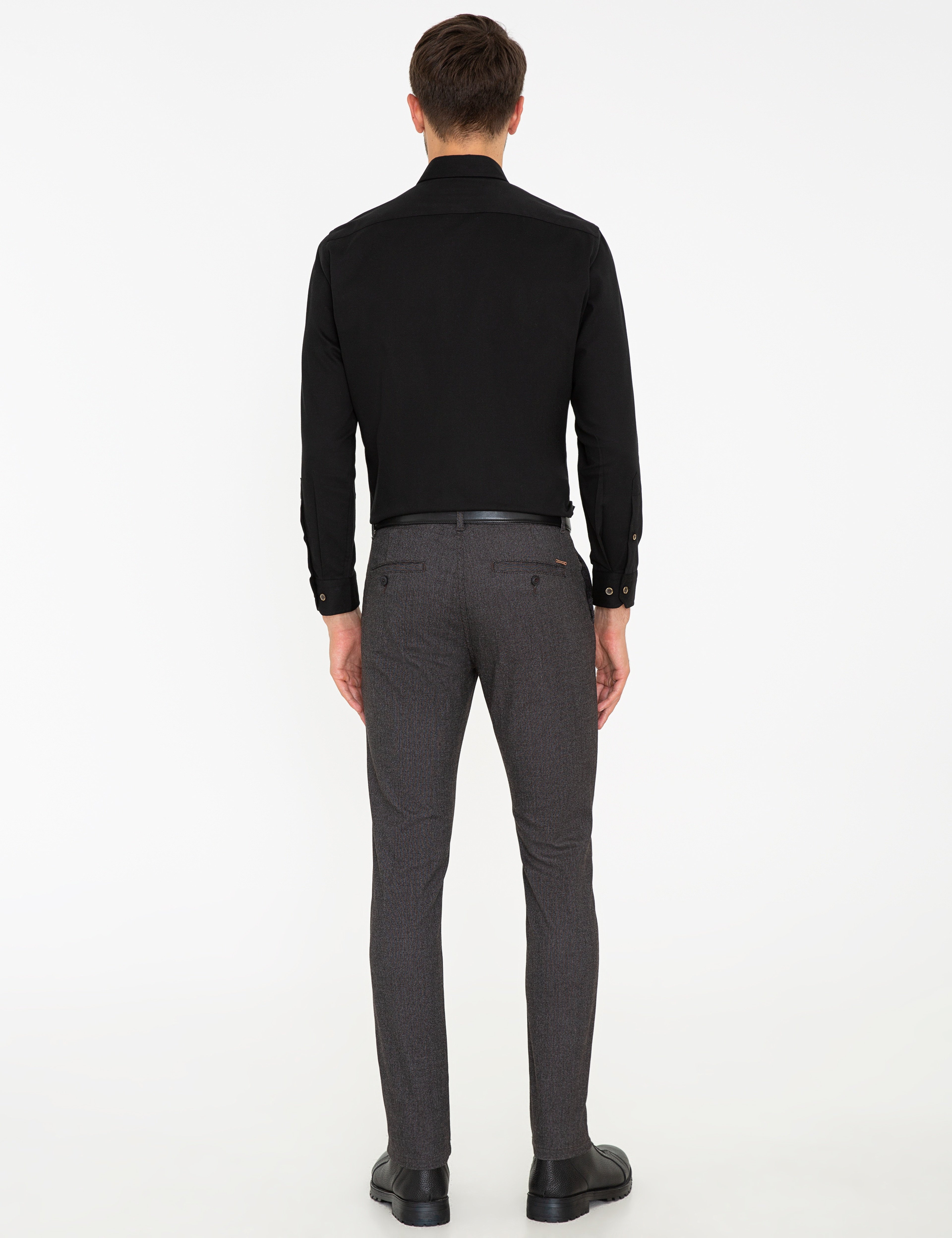 Kahverengi Slim Fit Keten Karışımlı Kanvas Pantolon