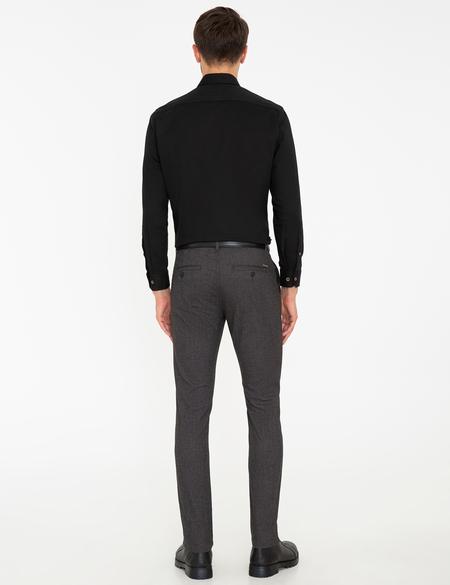 Kahverengi Slim Fit Keten Karışımlı Kanvas Pantolon - 50241449051