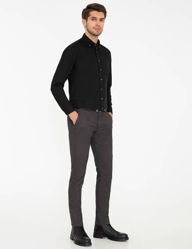 Kahverengi Slim Fit Keten Karışımlı Kanvas Pantolon