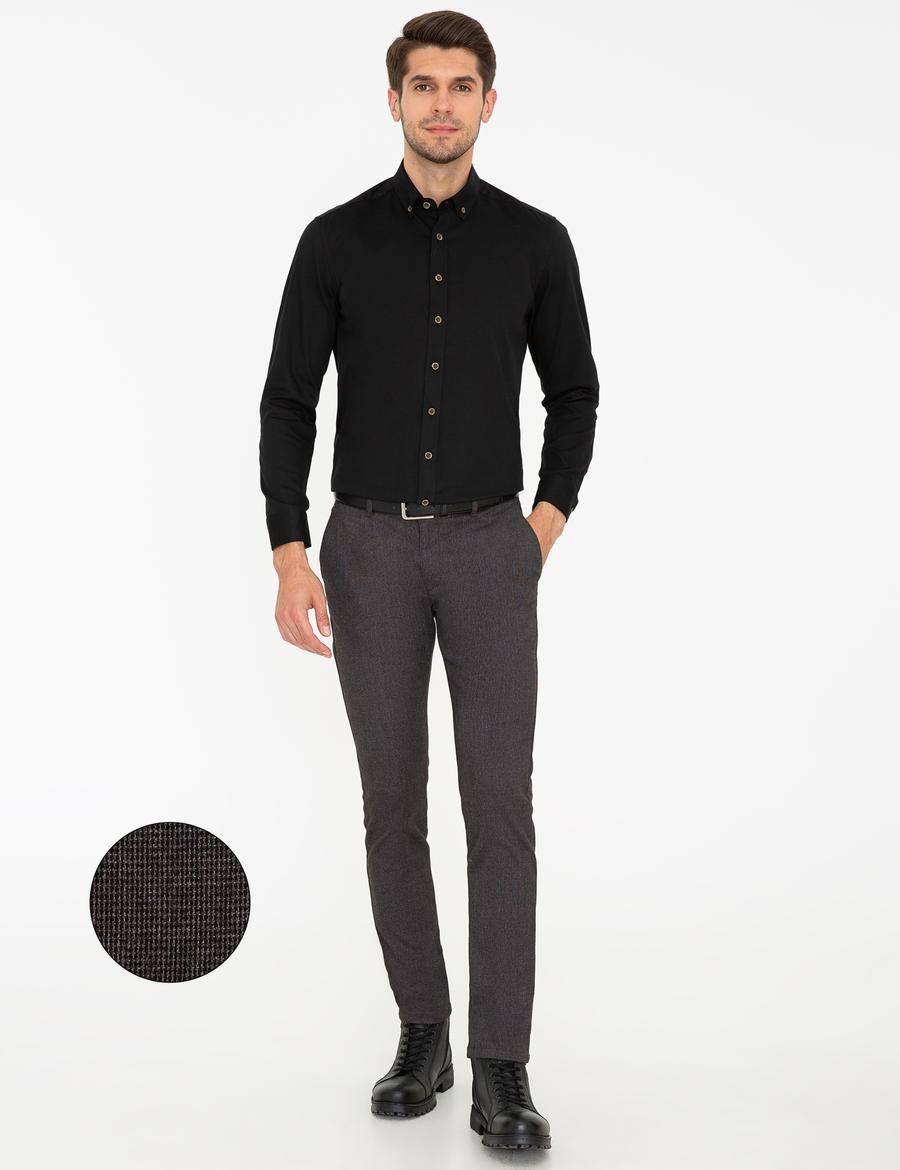 Kahverengi Slim Fit Keten Karışımlı Kanvas Pantolon
