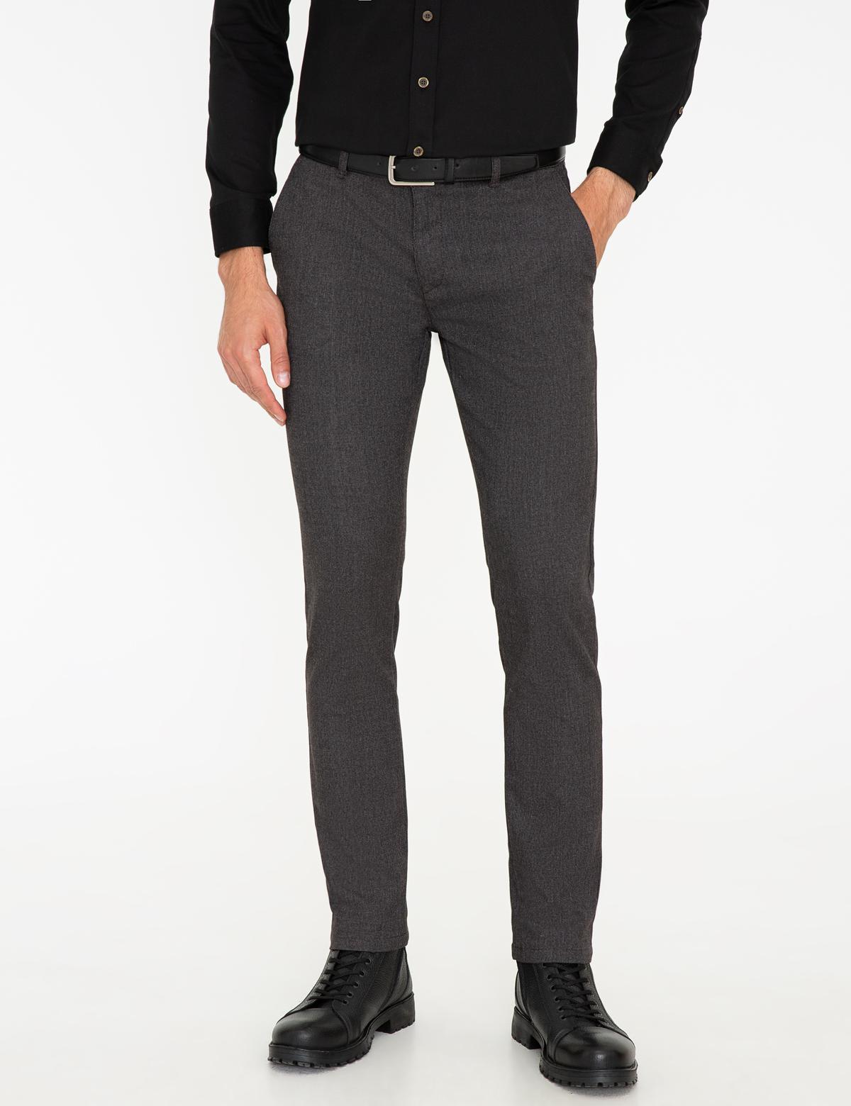 Kahverengi Slim Fit Keten Karışımlı Kanvas Pantolon - 50241449051