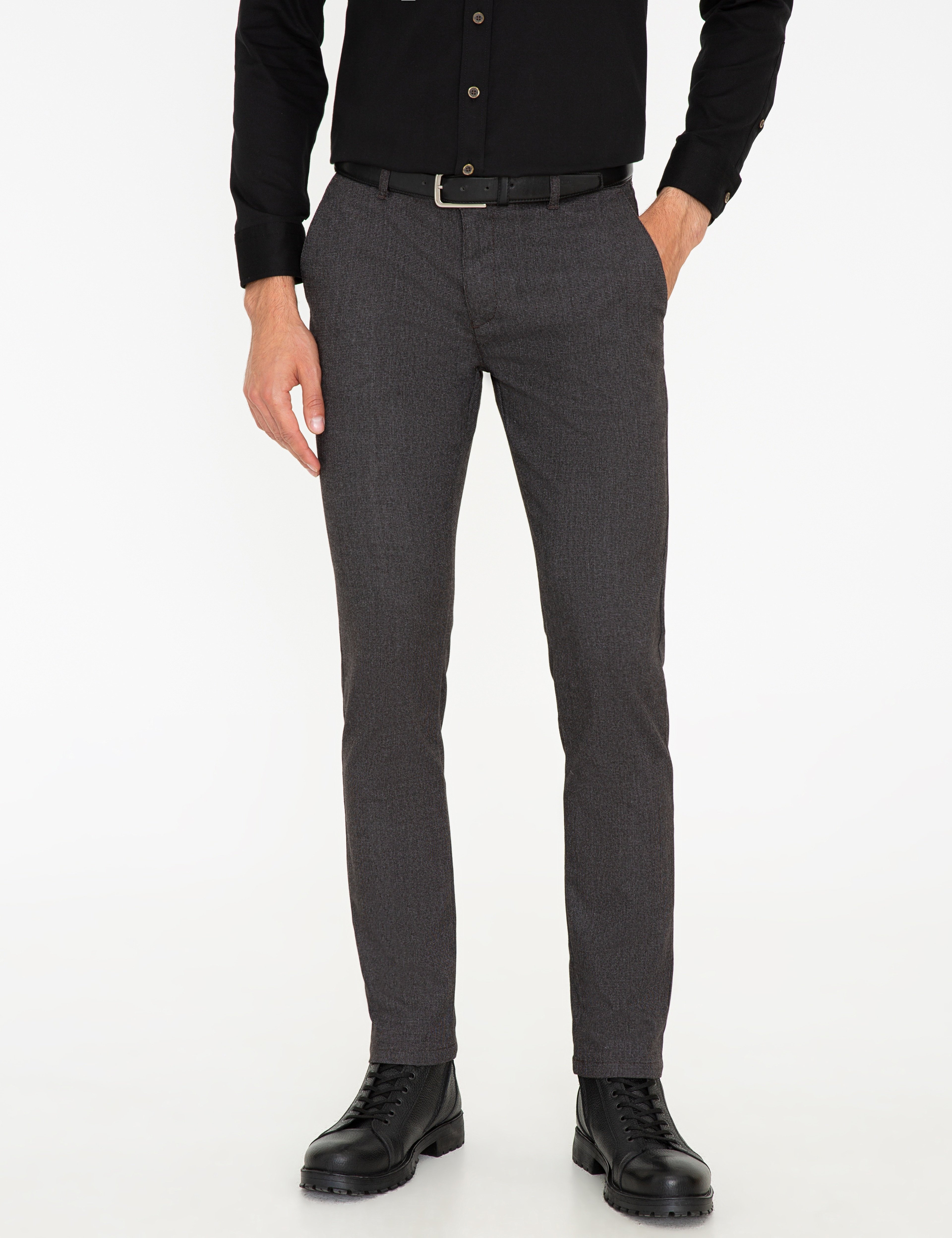 Kahverengi Slim Fit Keten Karışımlı Kanvas Pantolon