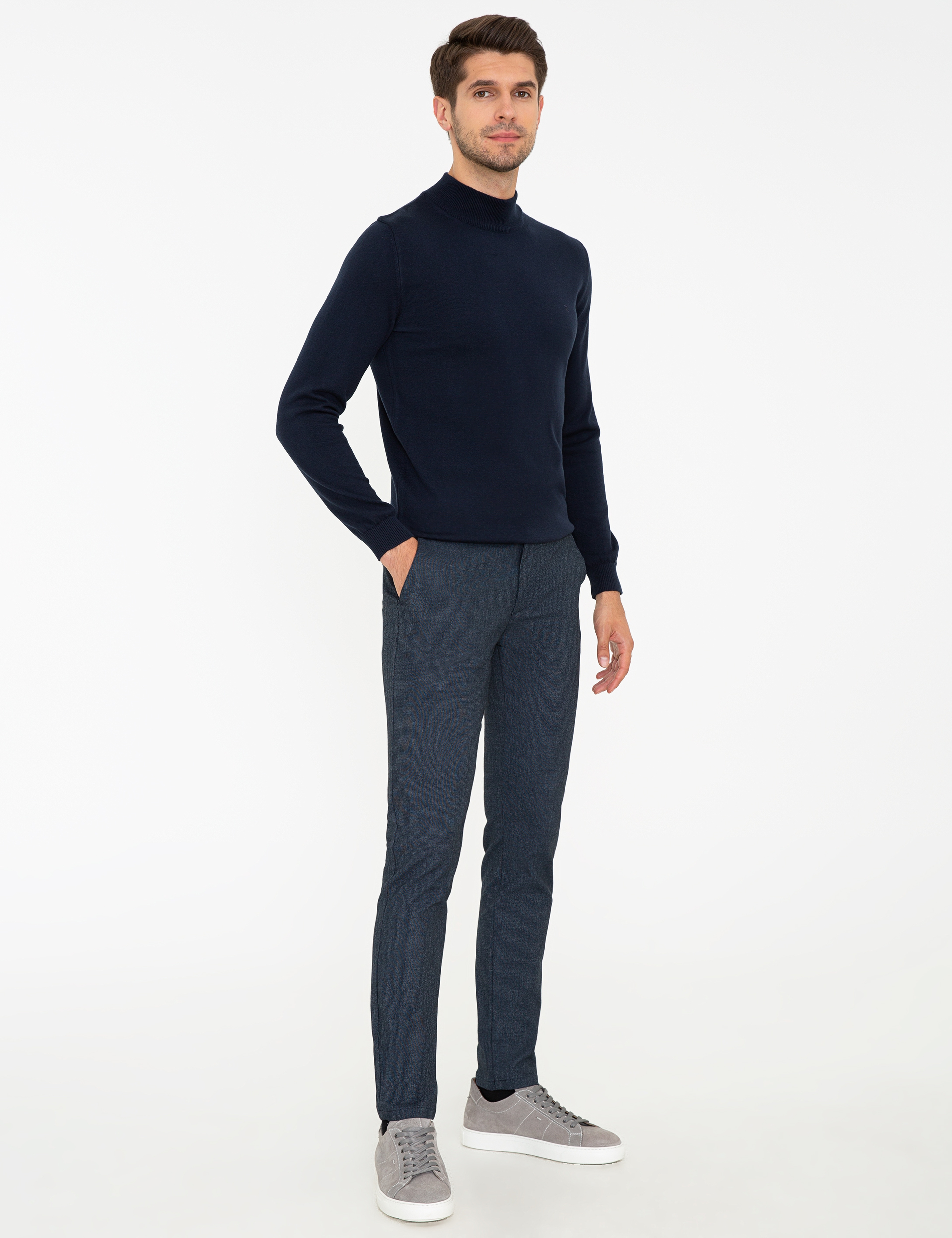 Lacivert Slim Fit Kanvas Pantolon