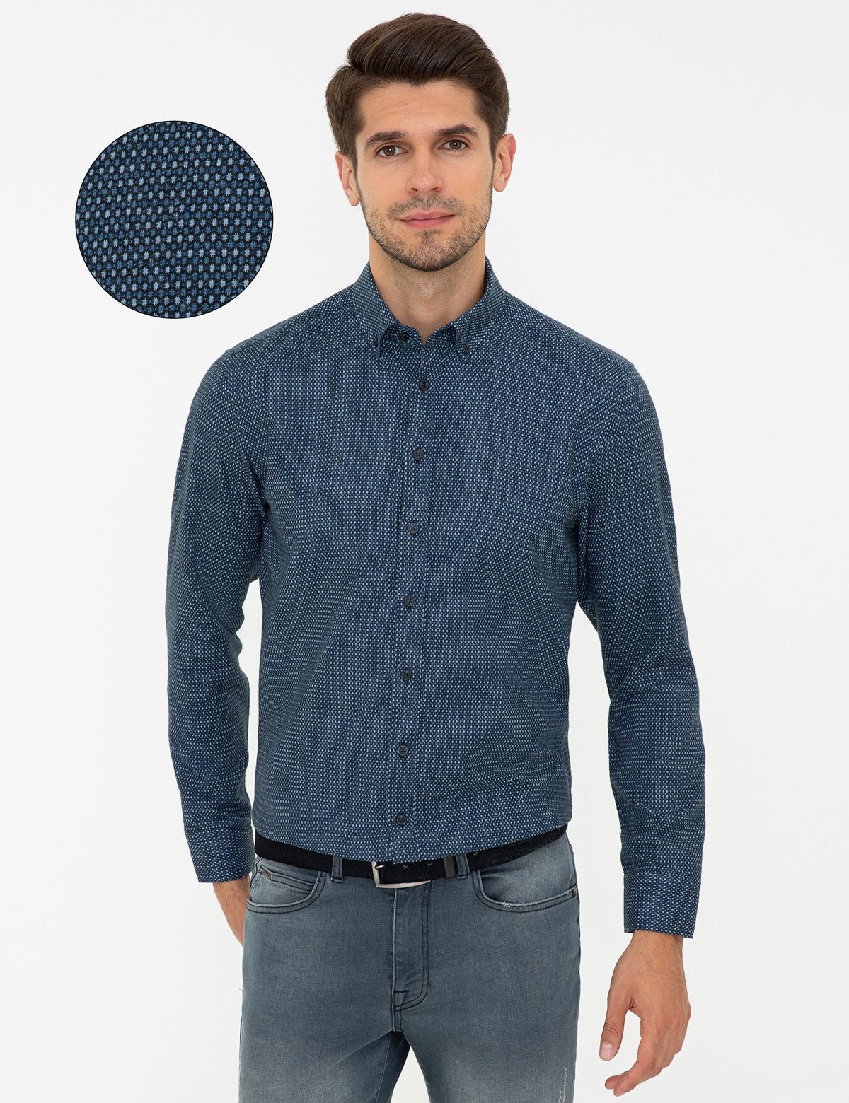 Lacivert Regular Fit Uzun Kollu Gömlek