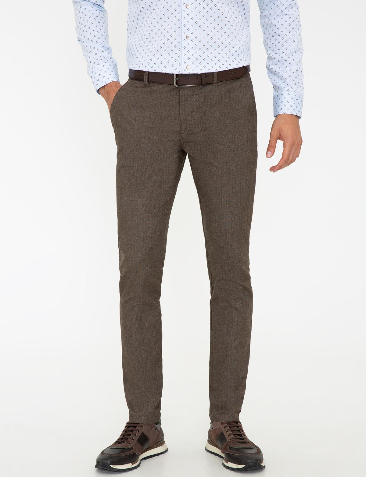 Açık Kahverengi Slim Fit Keten Karışımlı Kanvas Pantolon - 50241484007