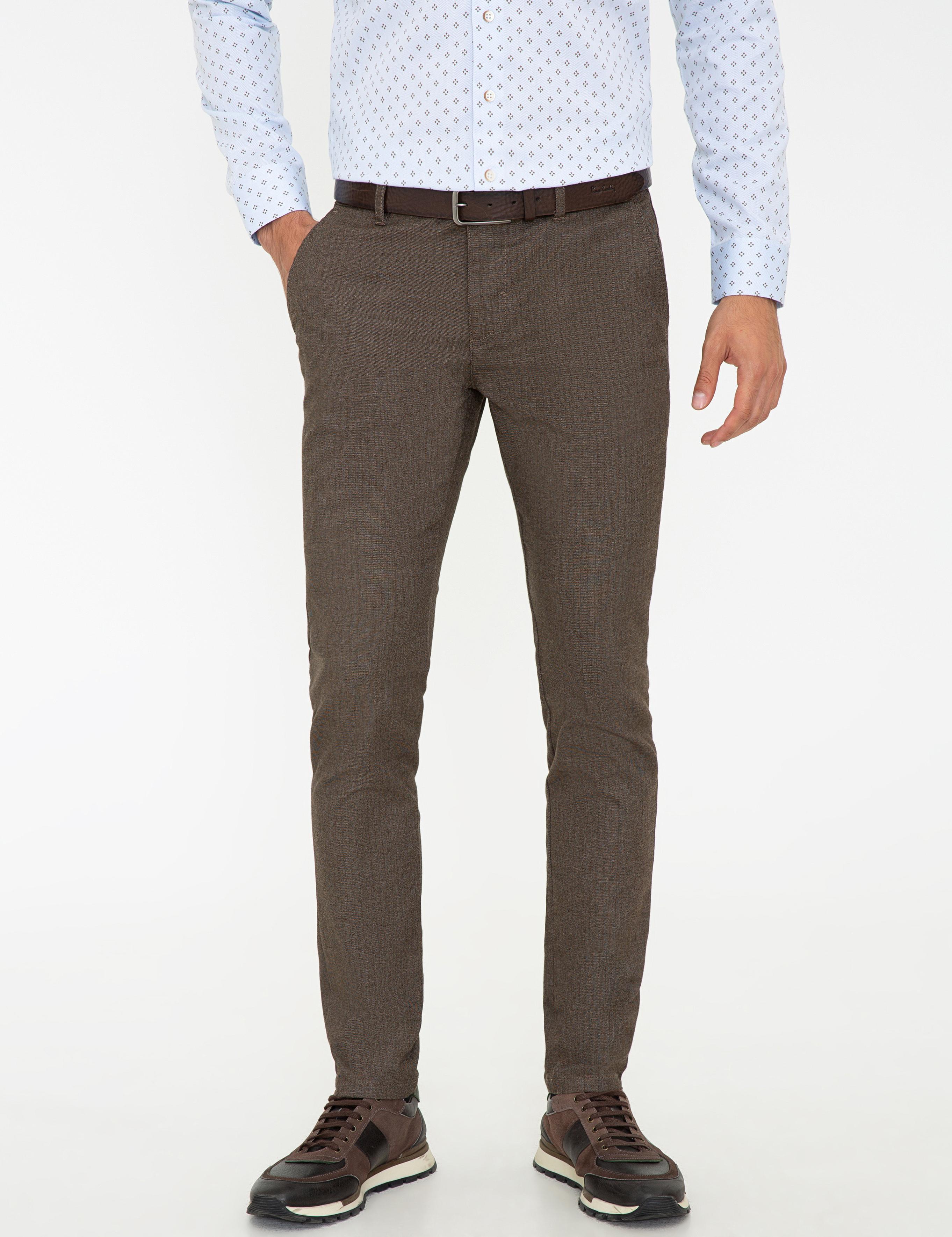 Açık Kahverengi Slim Fit Keten Karışımlı Kanvas Pantolon