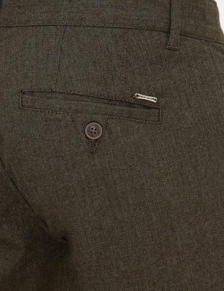 Haki Slim Fit Keten Karışımlı Kanvas Pantolon - 50241484047