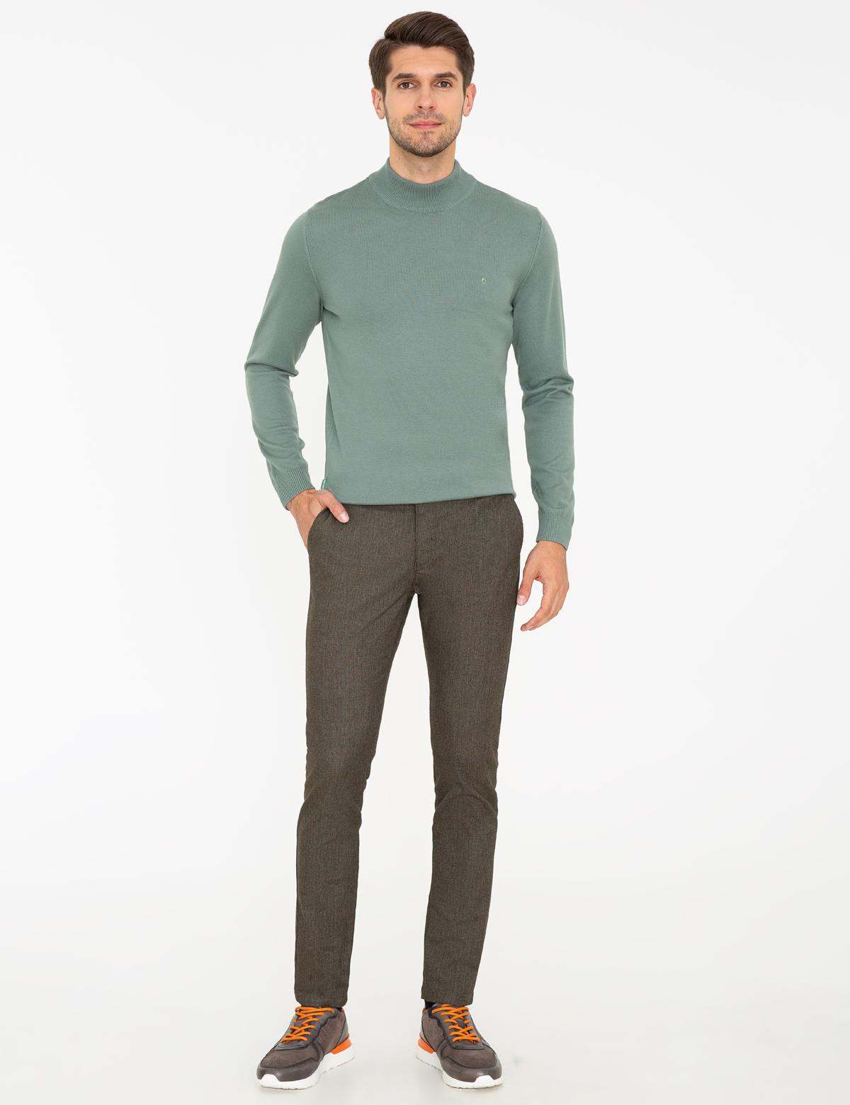 Haki Slim Fit Keten Karışımlı Kanvas Pantolon