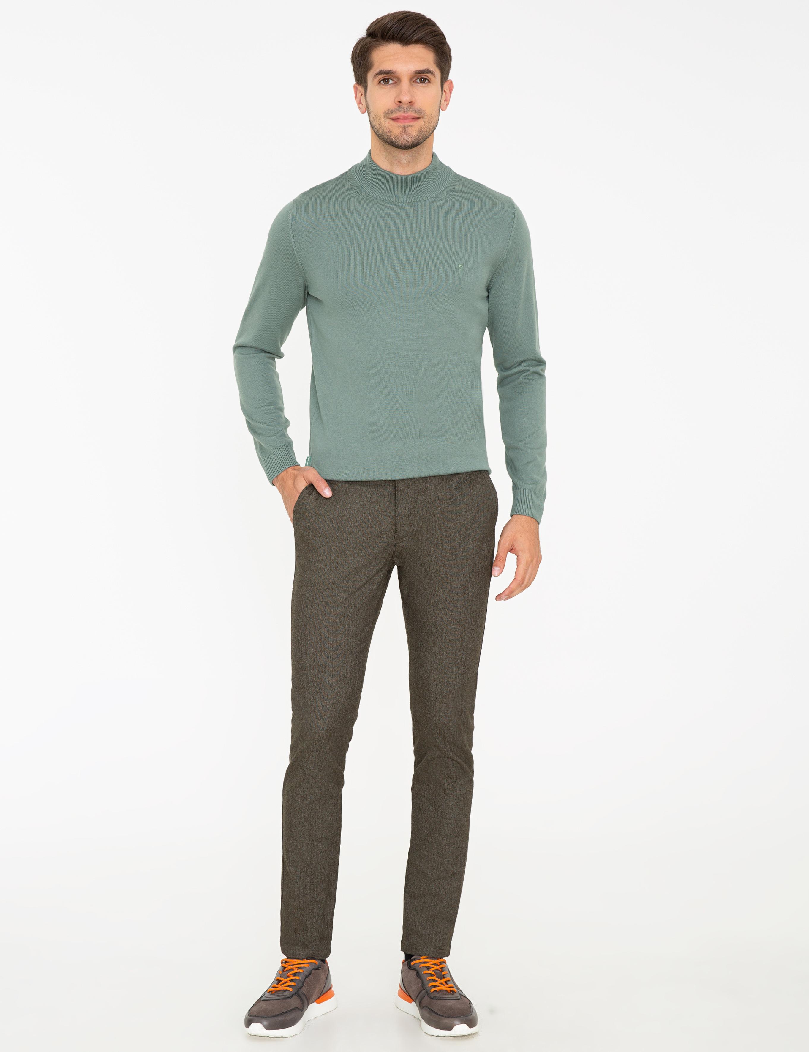 Haki Slim Fit Keten Karışımlı Kanvas Pantolon