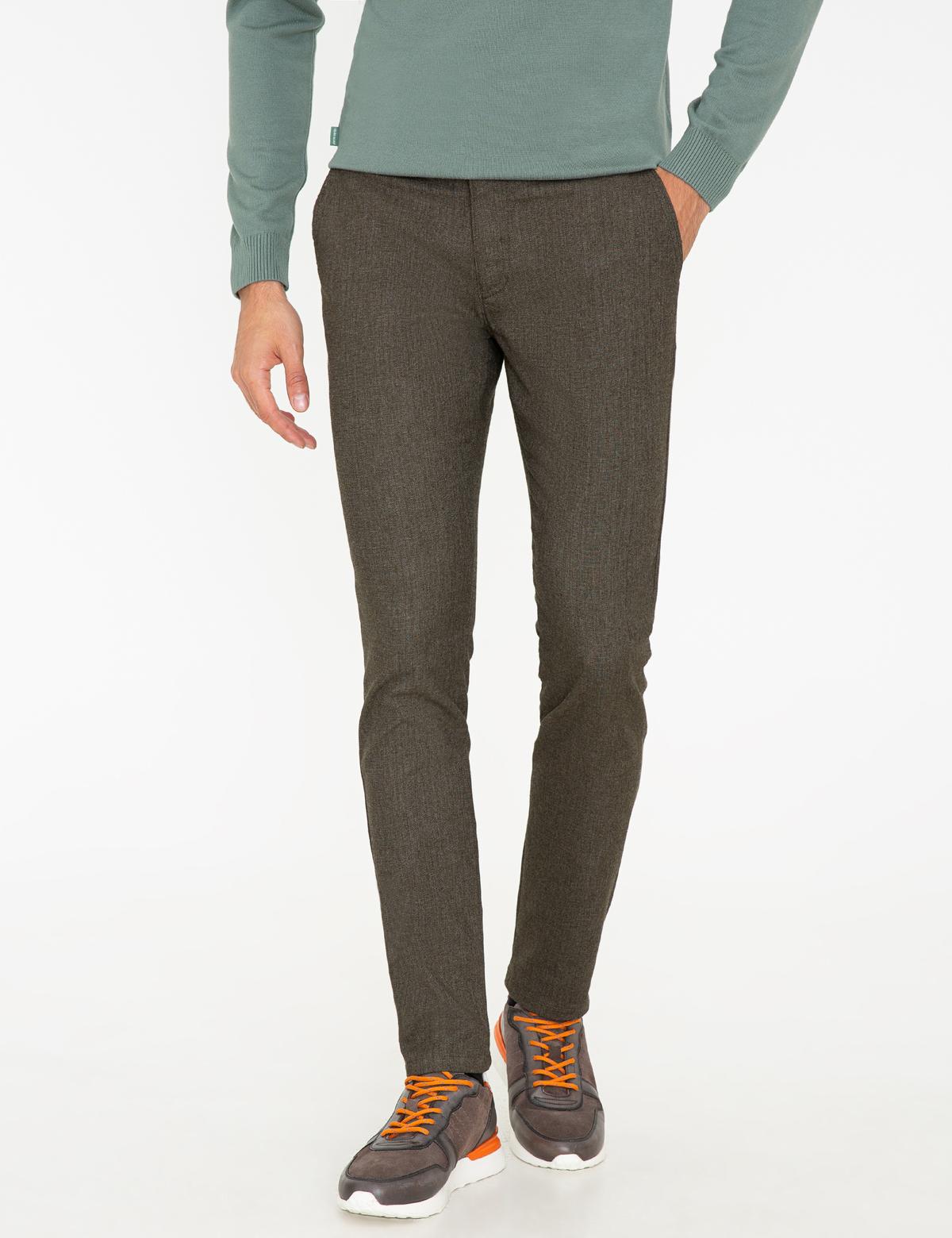 Haki Slim Fit Keten Karışımlı Kanvas Pantolon - 50241484047