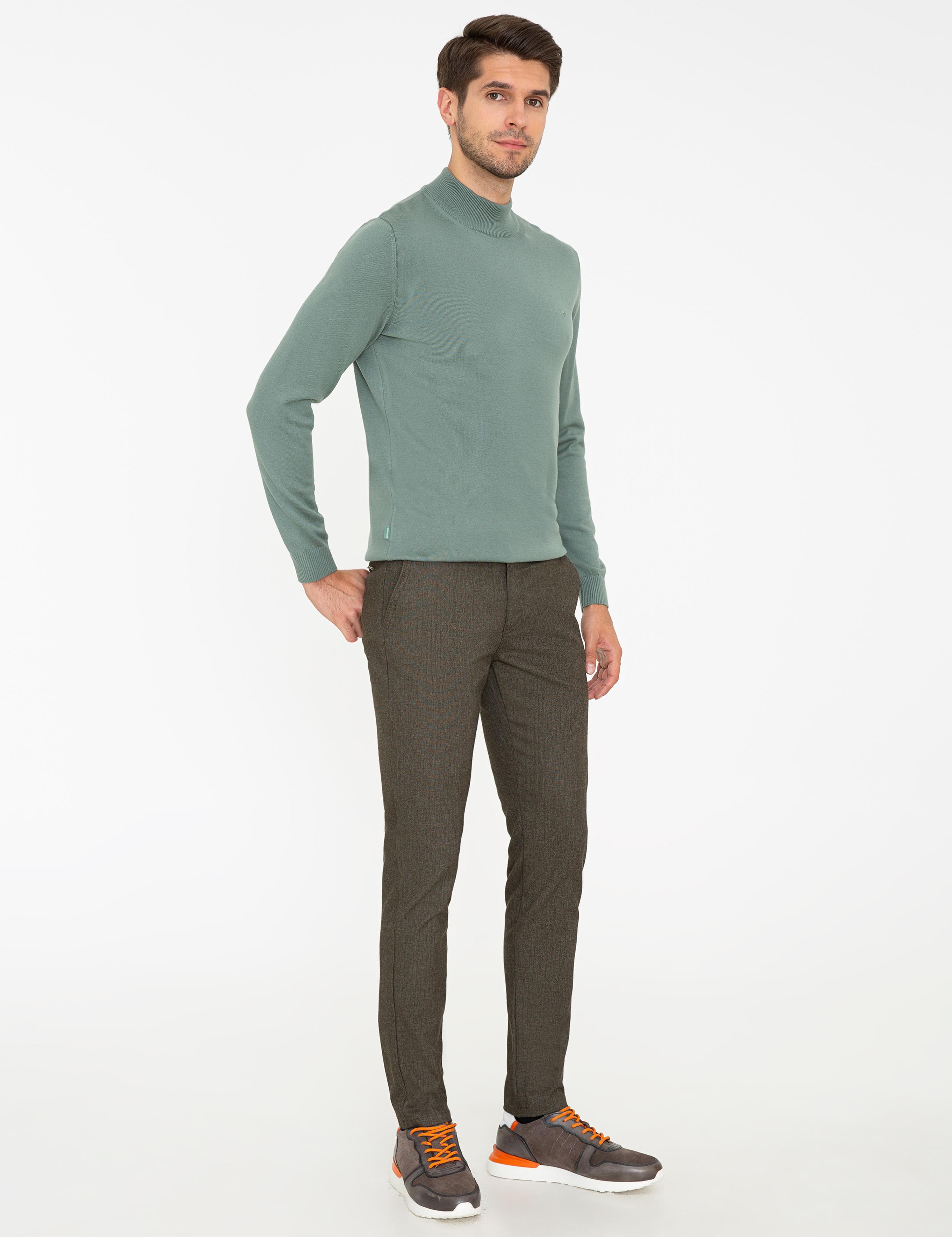 Haki Slim Fit Keten Karışımlı Kanvas Pantolon