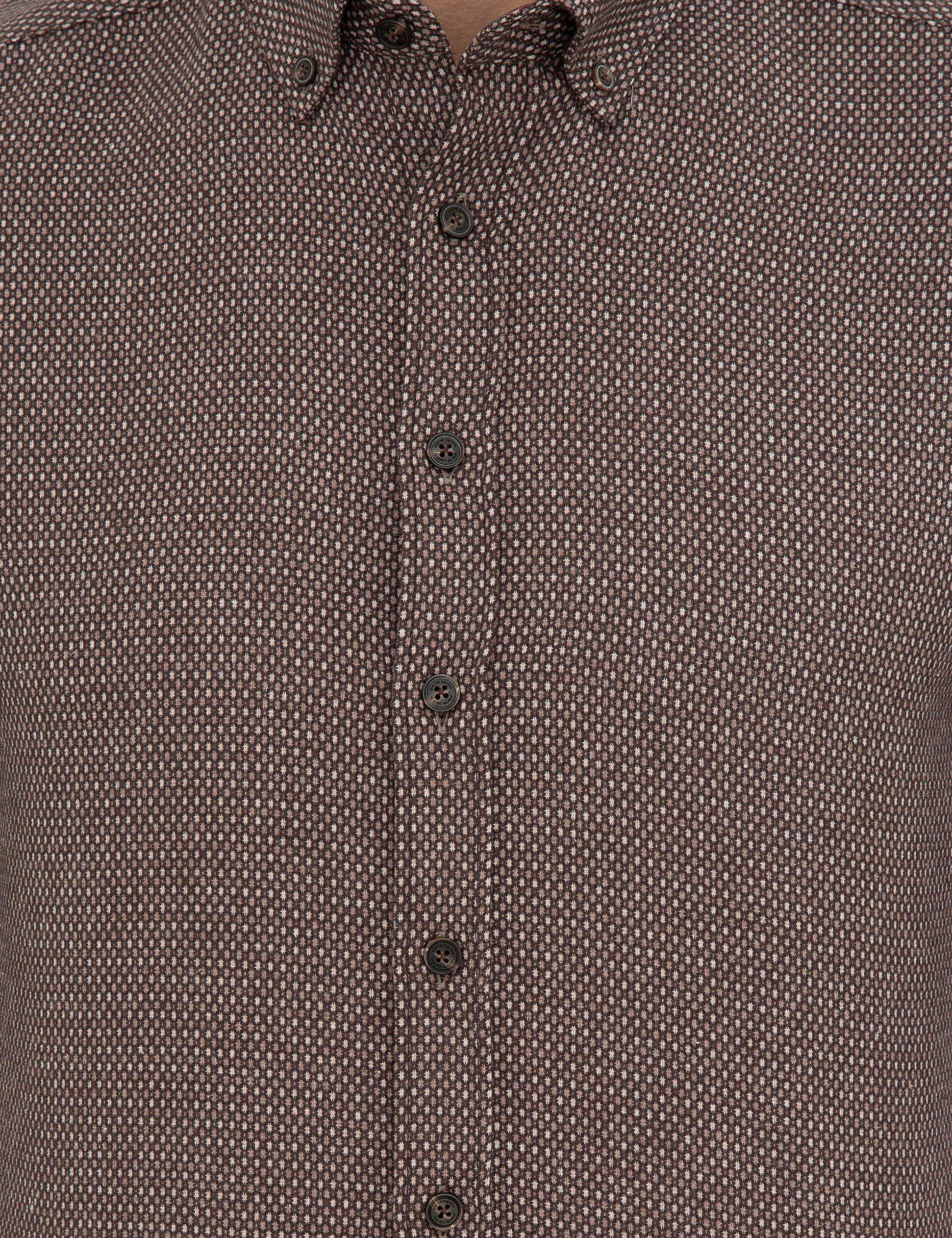 Kahverengi Regular Fit Uzun Kollu Gömlek - Image 5