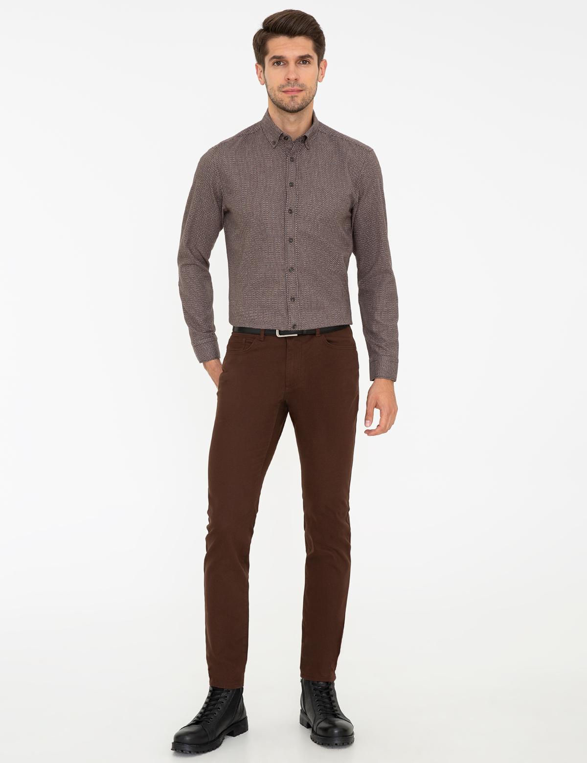 Kahverengi Regular Fit Uzun Kollu Gömlek - 50238833010