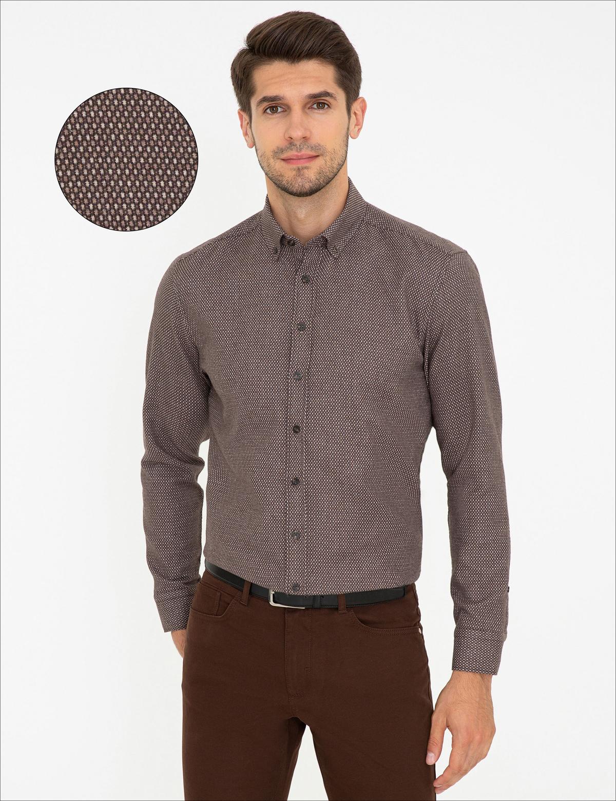 Kahverengi Regular Fit Uzun Kollu Gömlek