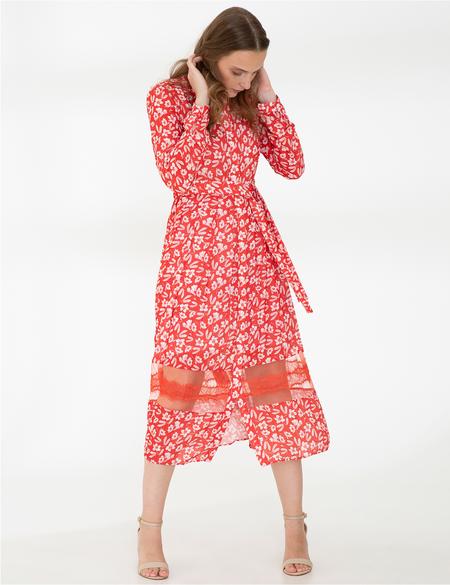 Nar Çiçeği Desenli Elbise - 50243740006