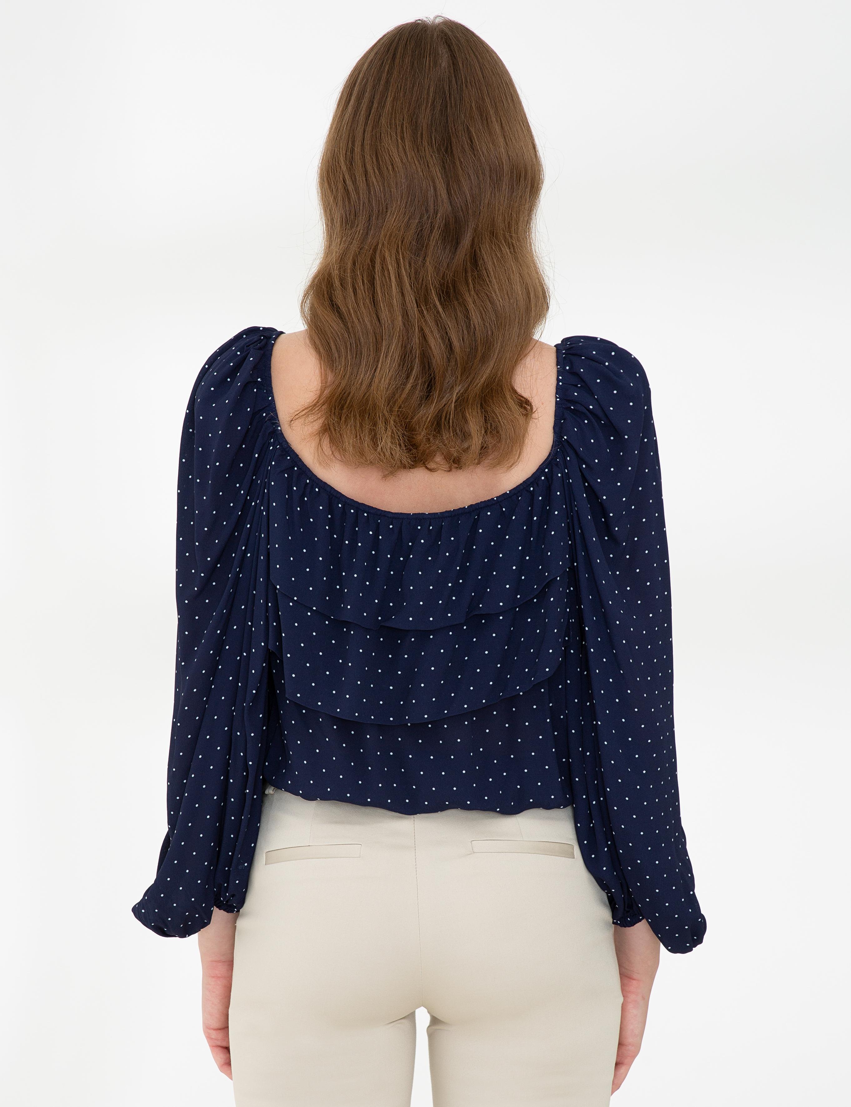 Lacivert Balon Kol Bluz