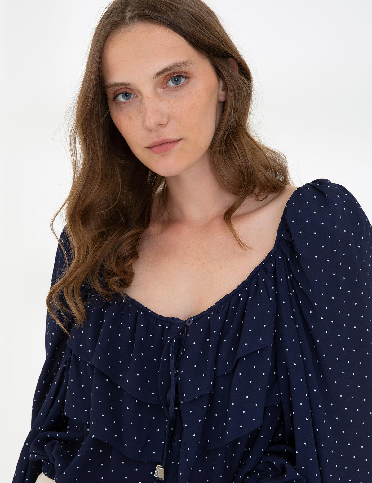 Lacivert Balon Kol Bluz - 50243748001