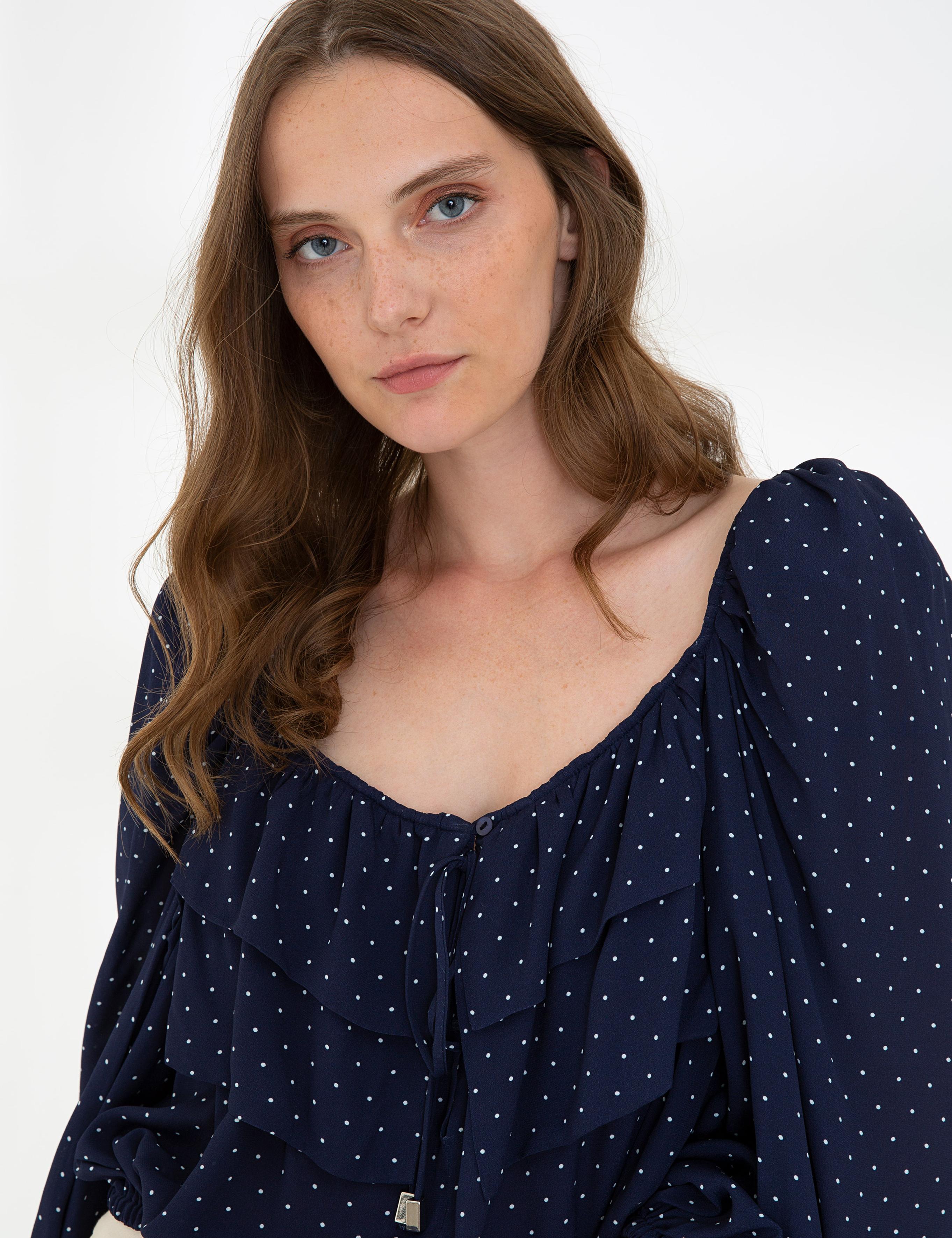 Lacivert Balon Kol Bluz