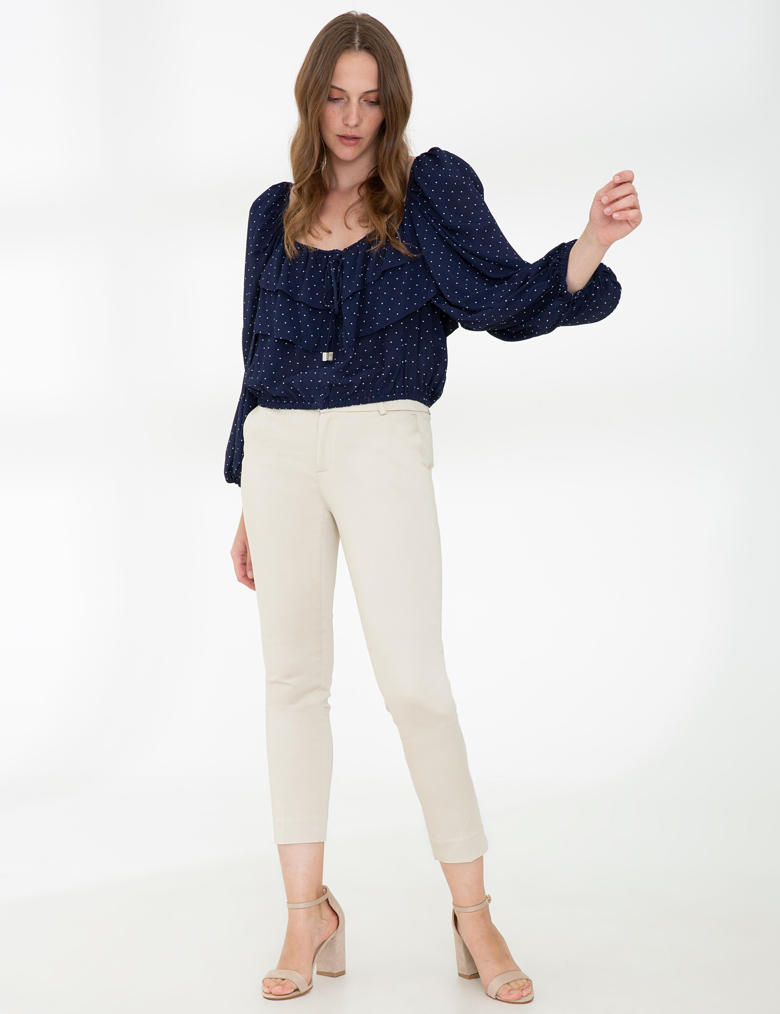 Lacivert Balon Kol Bluz