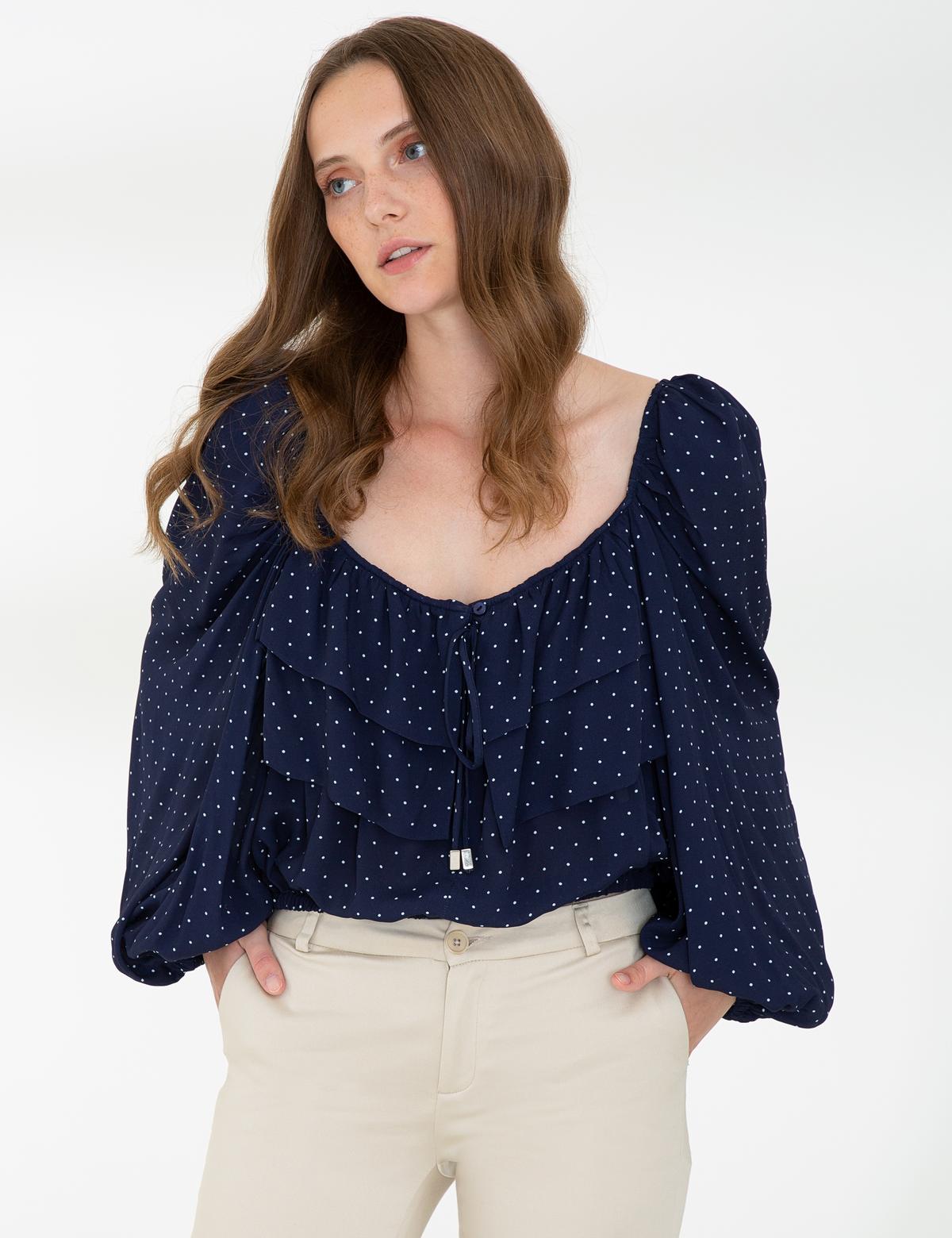 Lacivert Balon Kol Bluz - 50243748001