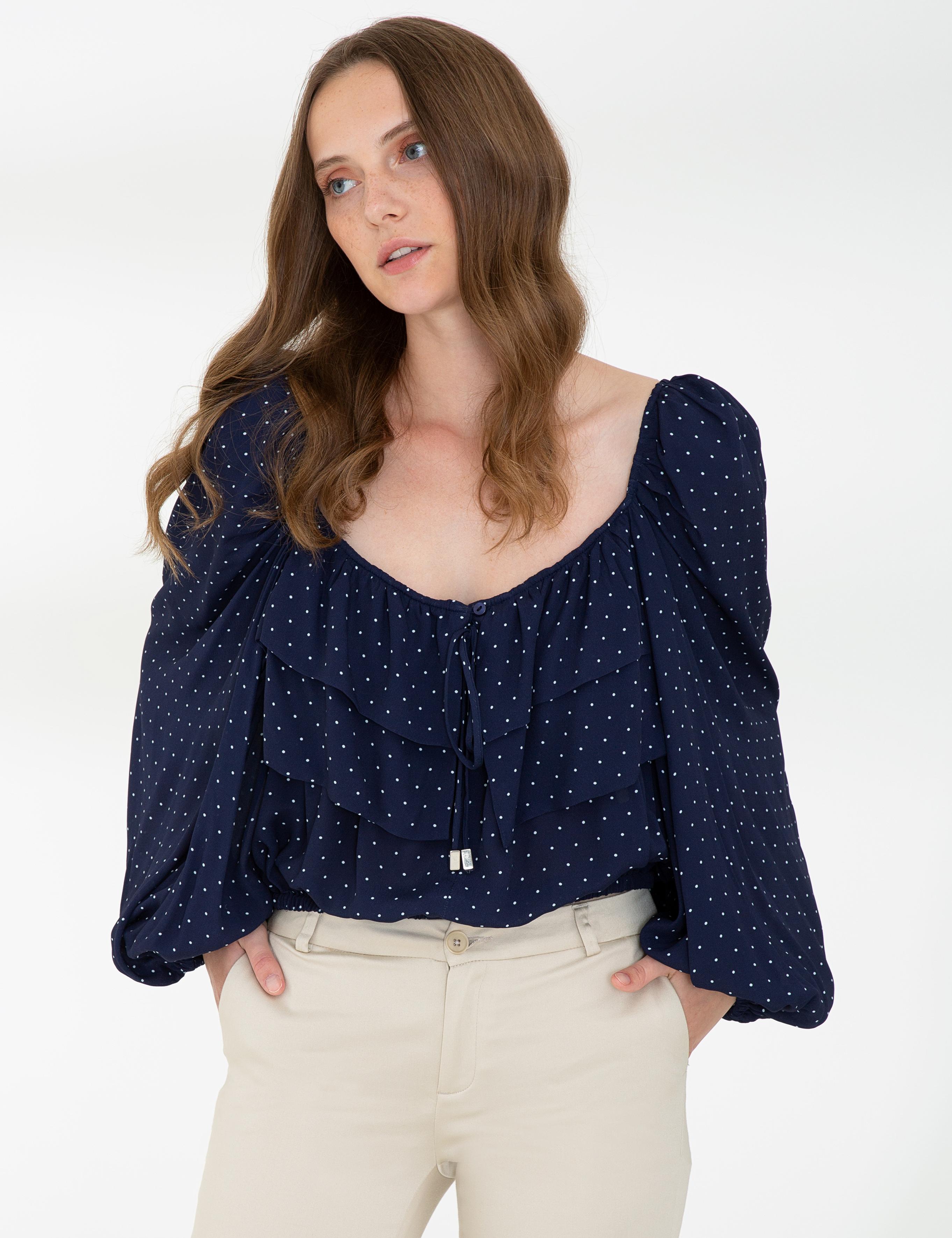 Lacivert Balon Kol Bluz