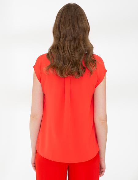 Nar Çiçeği Kısa Kollu V Yaka Bluz - 50243753008