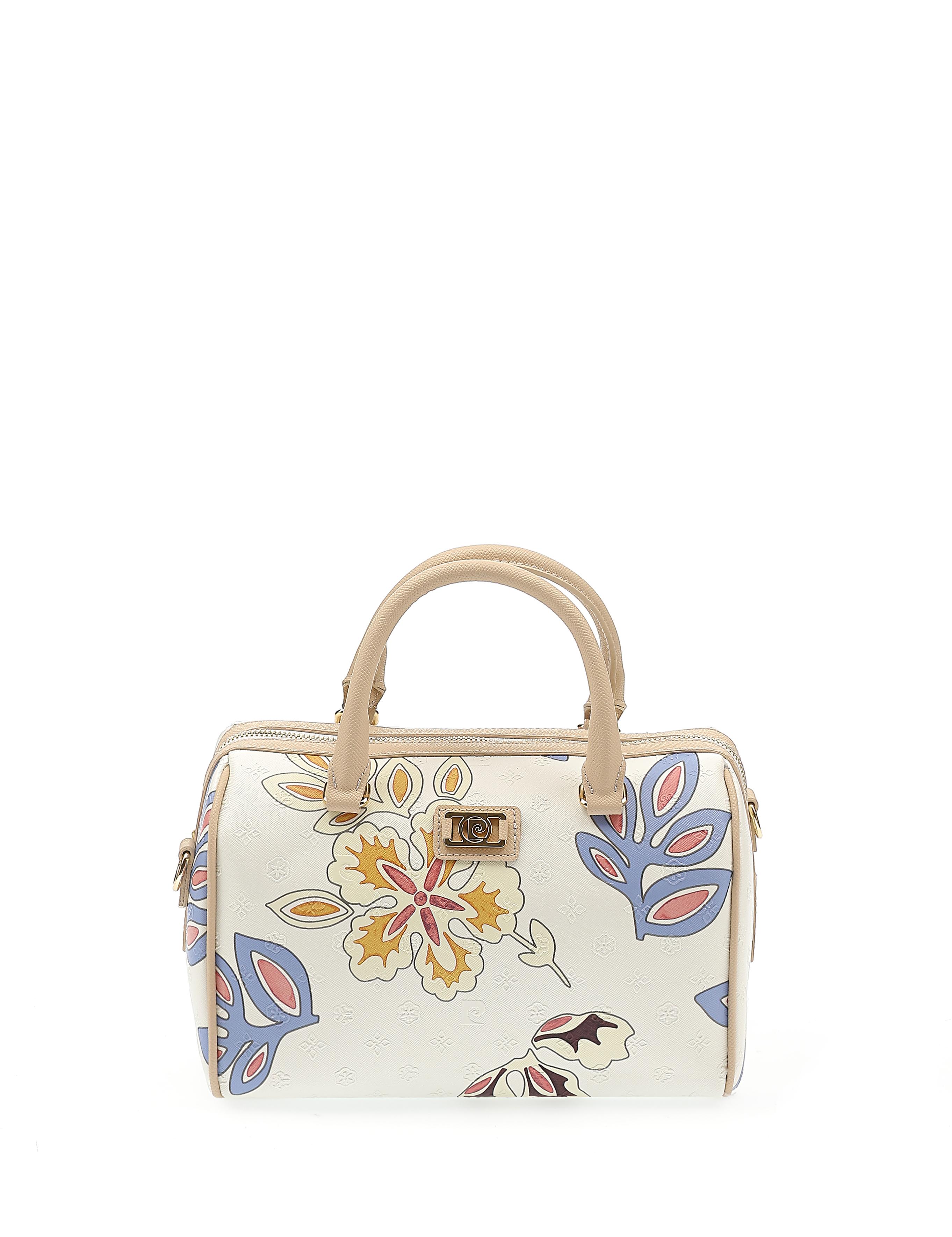 Beyaz Çiçek Desenli Uzun Askılı Kol Çantası