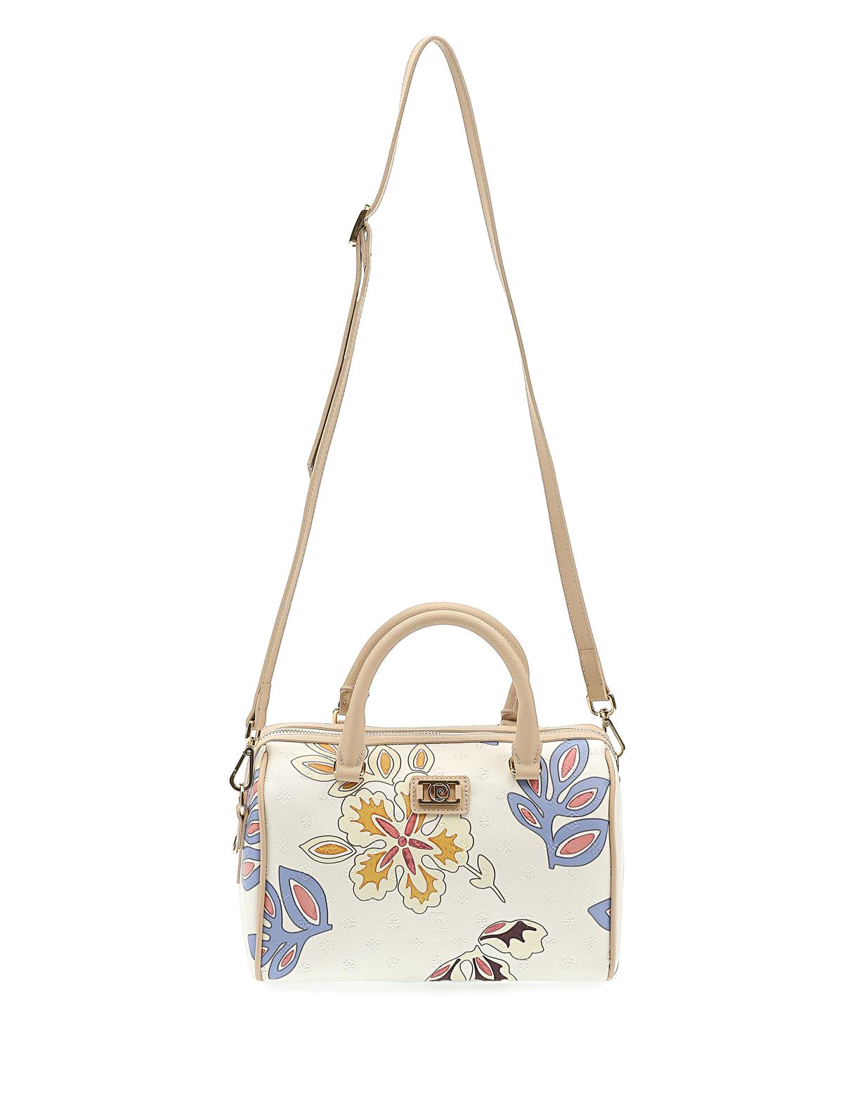 Beyaz Çiçek Desenli Uzun Askılı Kol Çantası - 50244551001