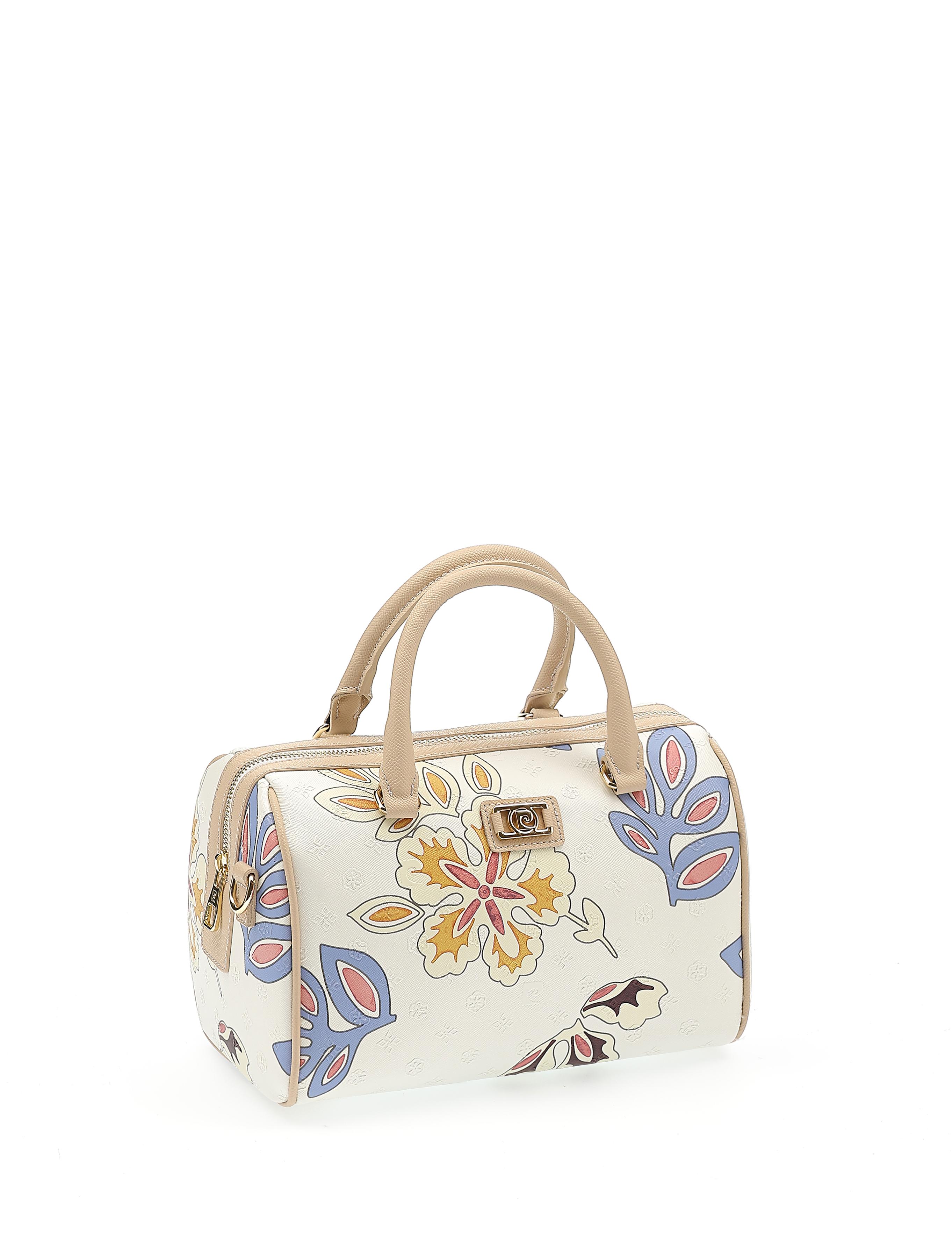 Beyaz Çiçek Desenli Uzun Askılı Kol Çantası