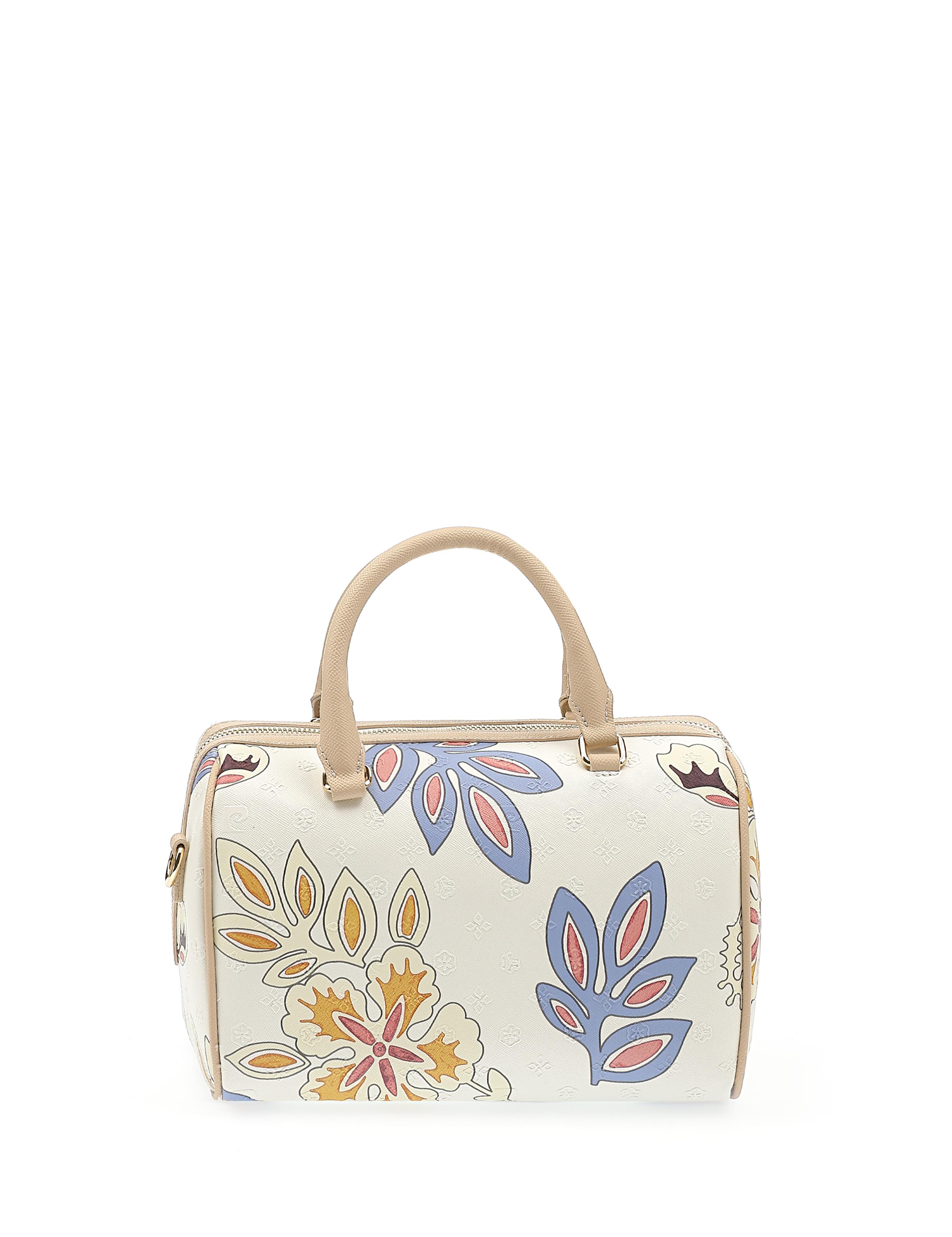 Beyaz Çiçek Desenli Uzun Askılı Kol Çantası