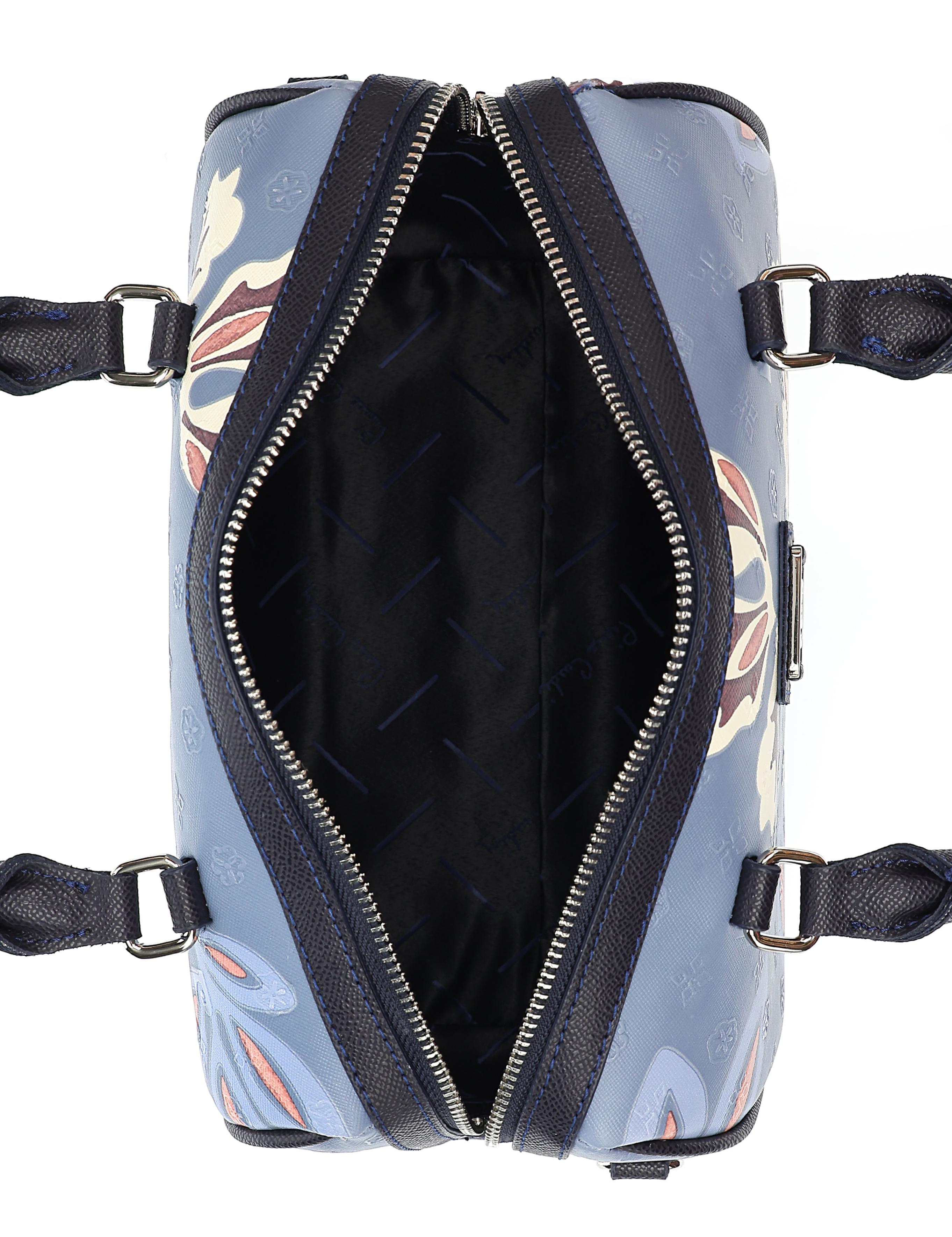 Mavi Çiçek Desenli Uzun Askılı Kol Çantası