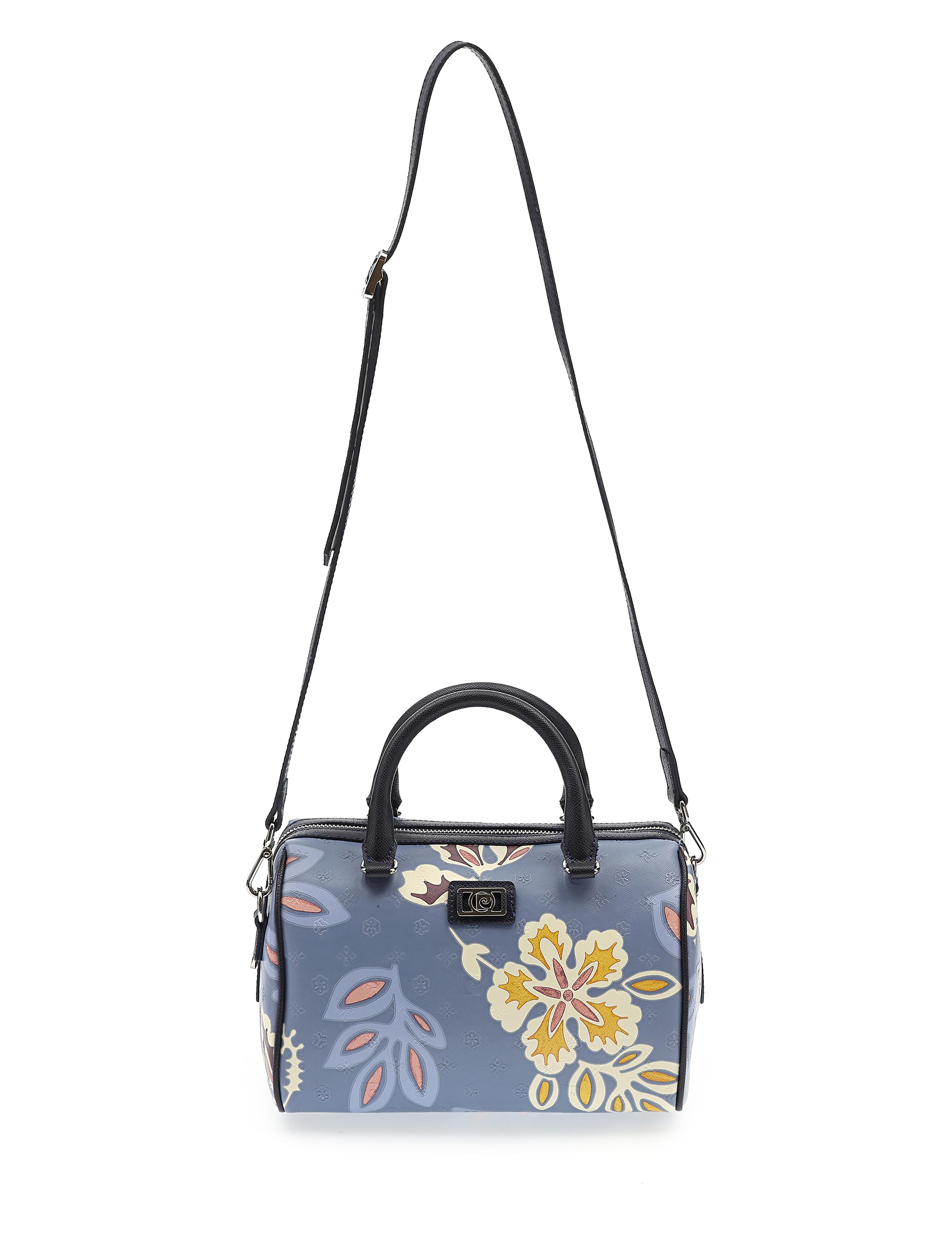 Mavi Çiçek Desenli Uzun Askılı Kol Çantası