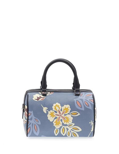 Mavi Çiçek Desenli Uzun Askılı Kol Çantası - 50244551003