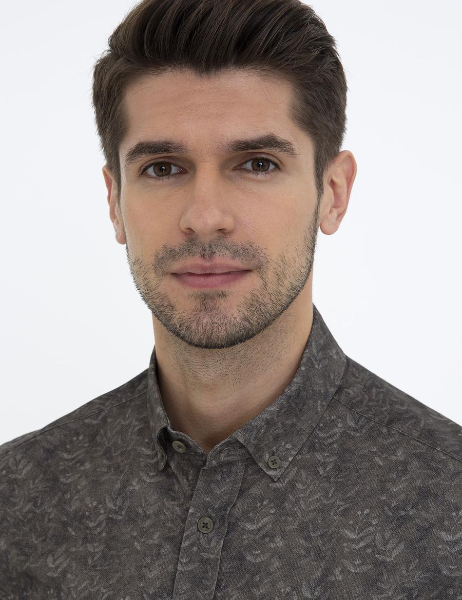 Haki Slim Fit Uzun Kollu Gömlek