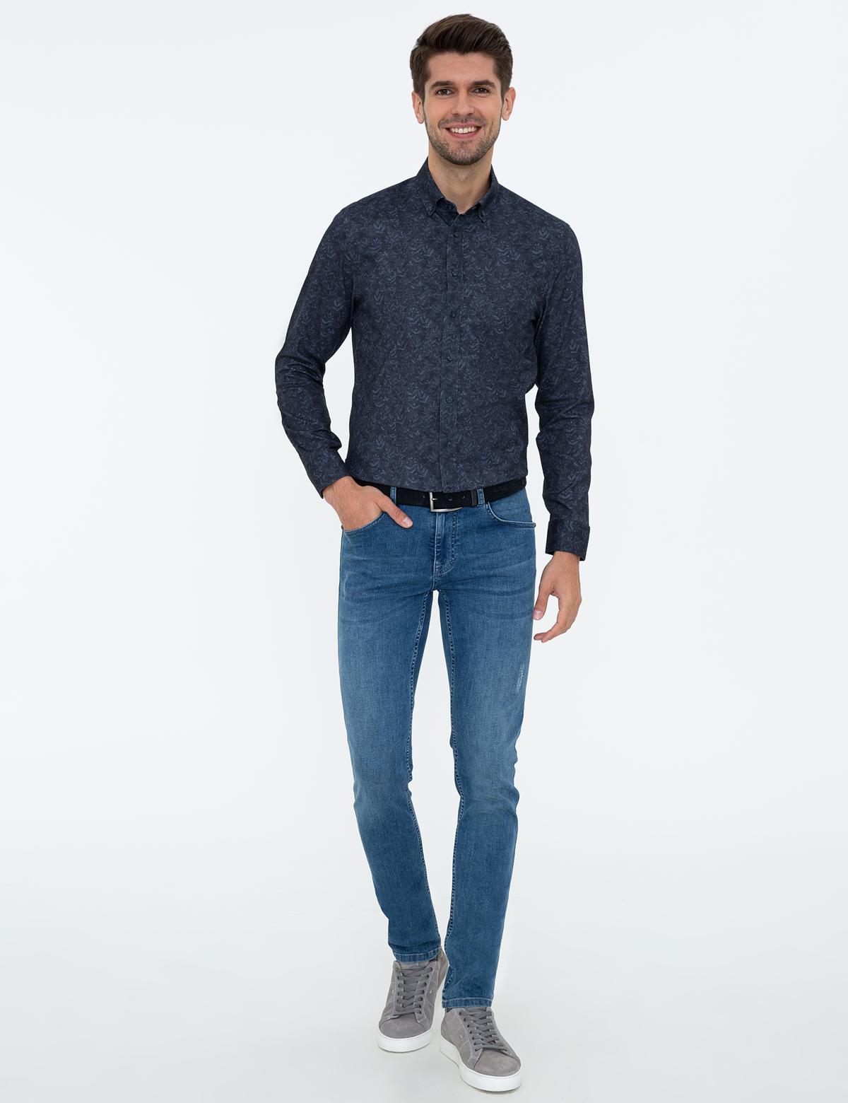 Lacivert Slim Fit Uzun Kollu Gömlek - 50228348024