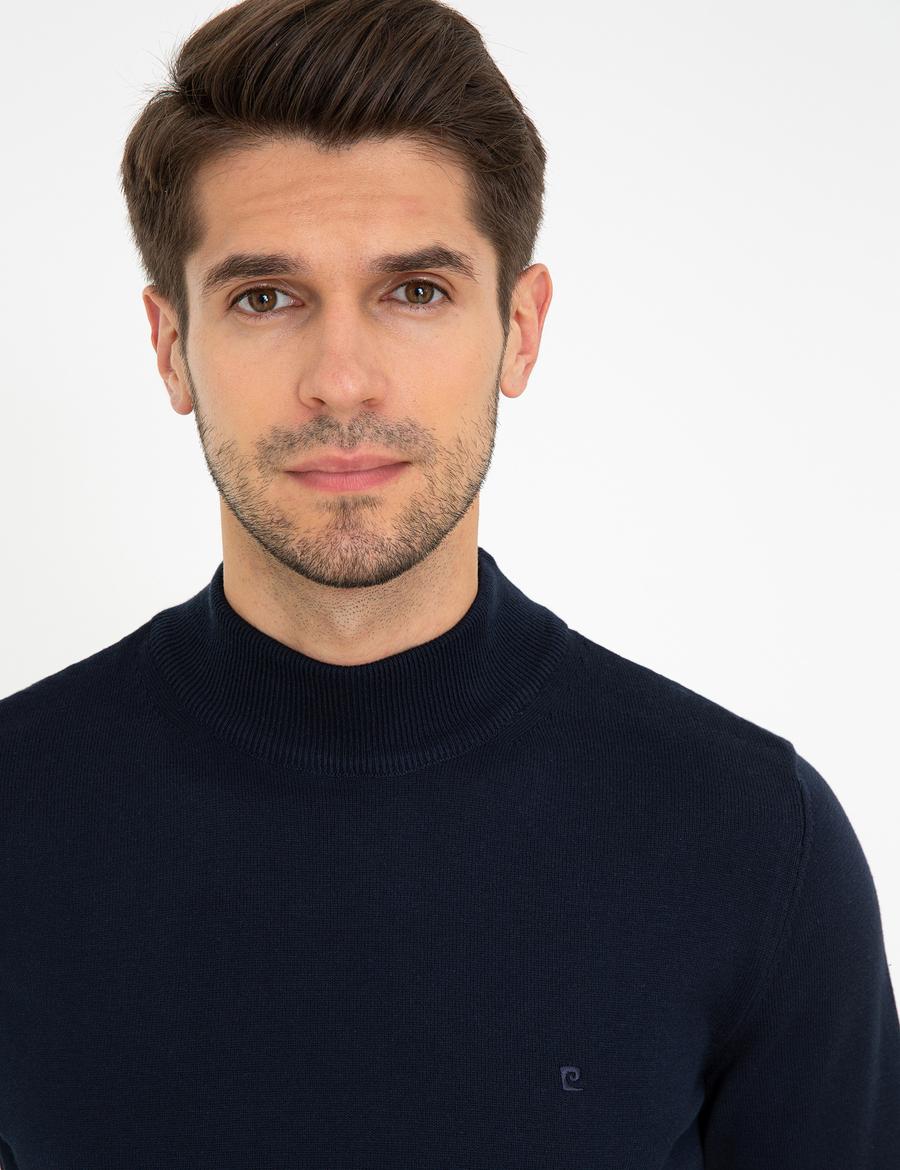 Lacivert Slim Fit Yarım Balıkçı Yaka Basic Triko Kazak