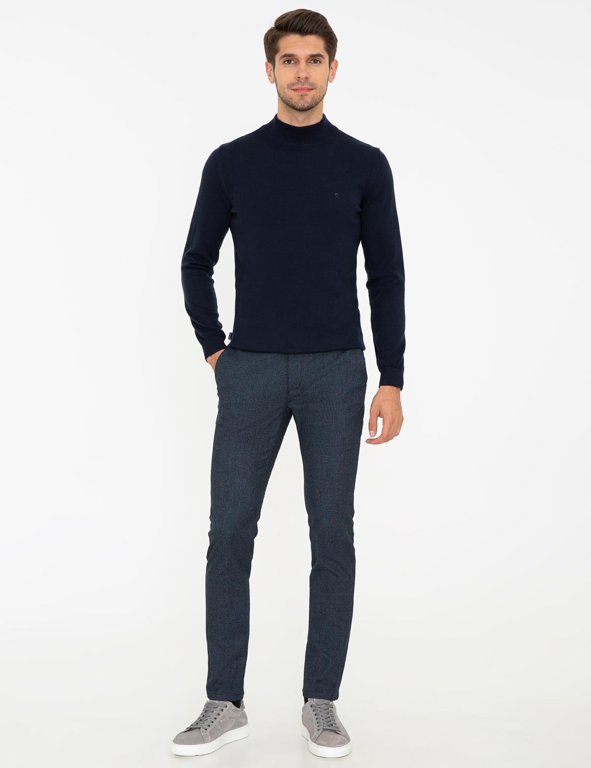 Lacivert Slim Fit Yarım Balıkçı Yaka Basic Triko Kazak - 50237780023