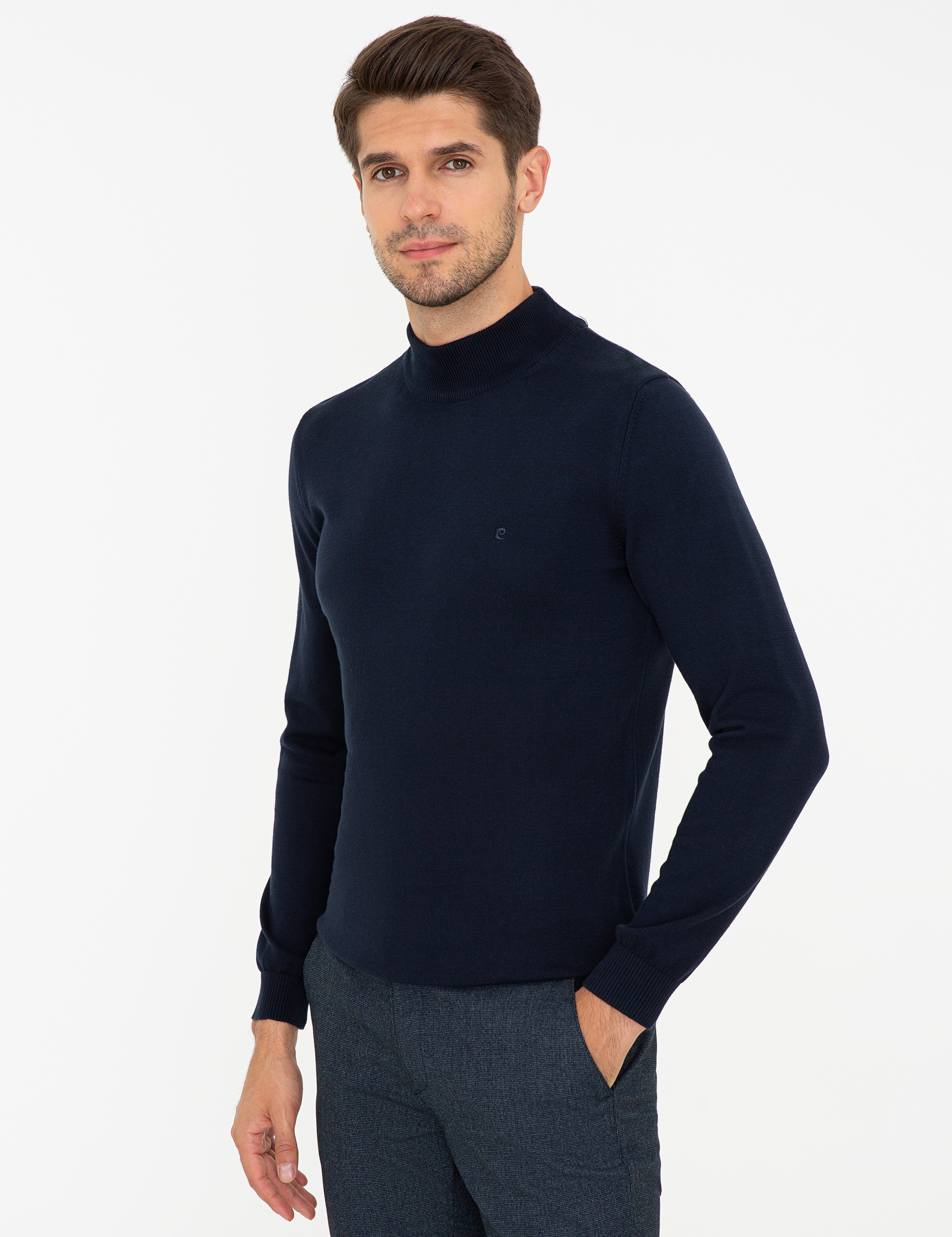 Lacivert Slim Fit Yarım Balıkçı Yaka Basic Triko Kazak - Image 3