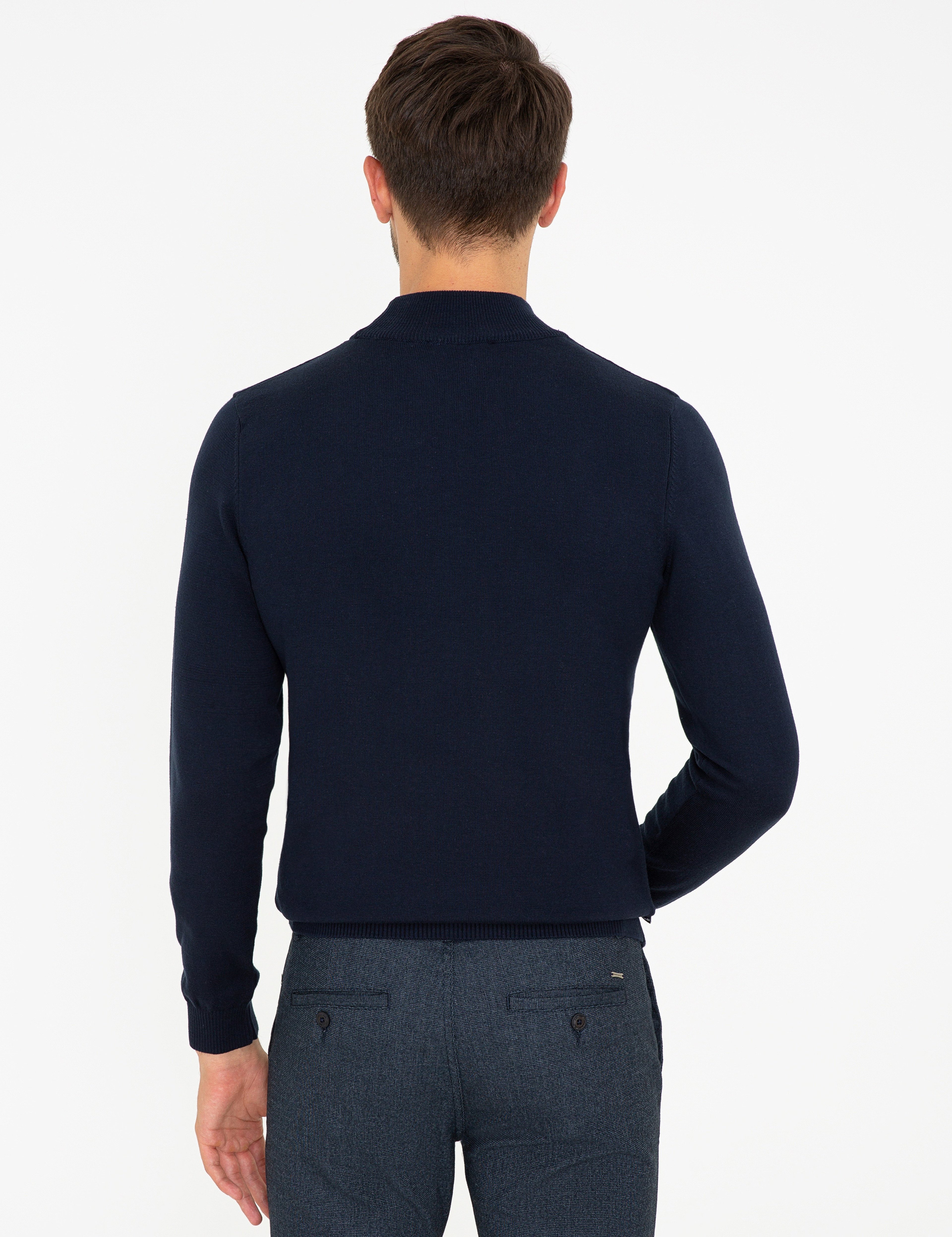 Lacivert Slim Fit Yarım Balıkçı Yaka Basic Triko Kazak - Image 4