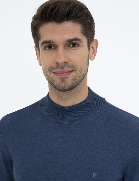 İndigo Melanj Slim Fit Yarım Balıkçı Yaka Basic Triko Kazak - 50237780083